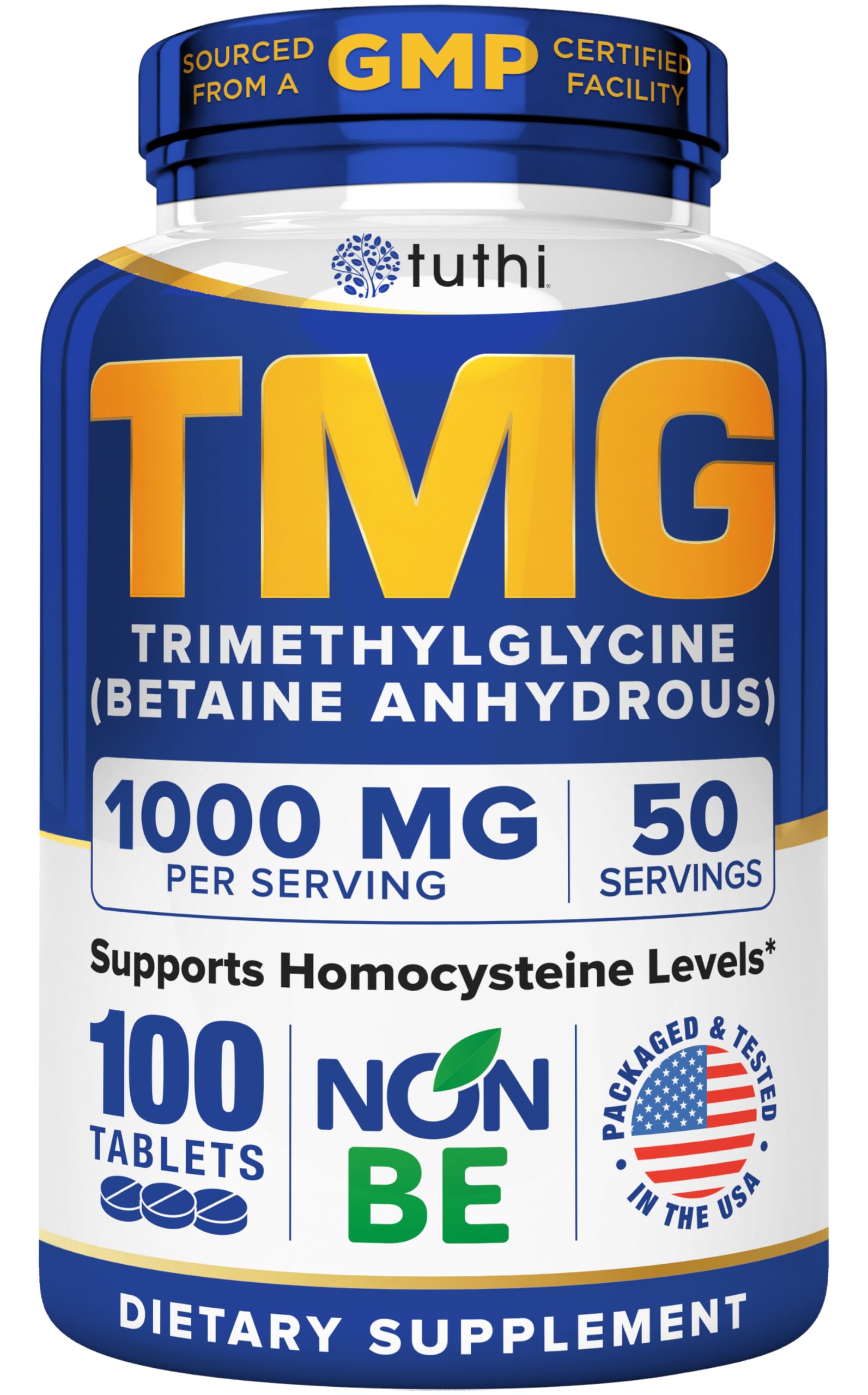 TMG Supplements – 1000mg Trimethylglycine - Amino Acid Blood Pressure - Betaine Supports Cardiovascular & Homocysteine Levels – 100 Vegan-Friendly Tablets – Gluten-Free, Non-GMO, US Made