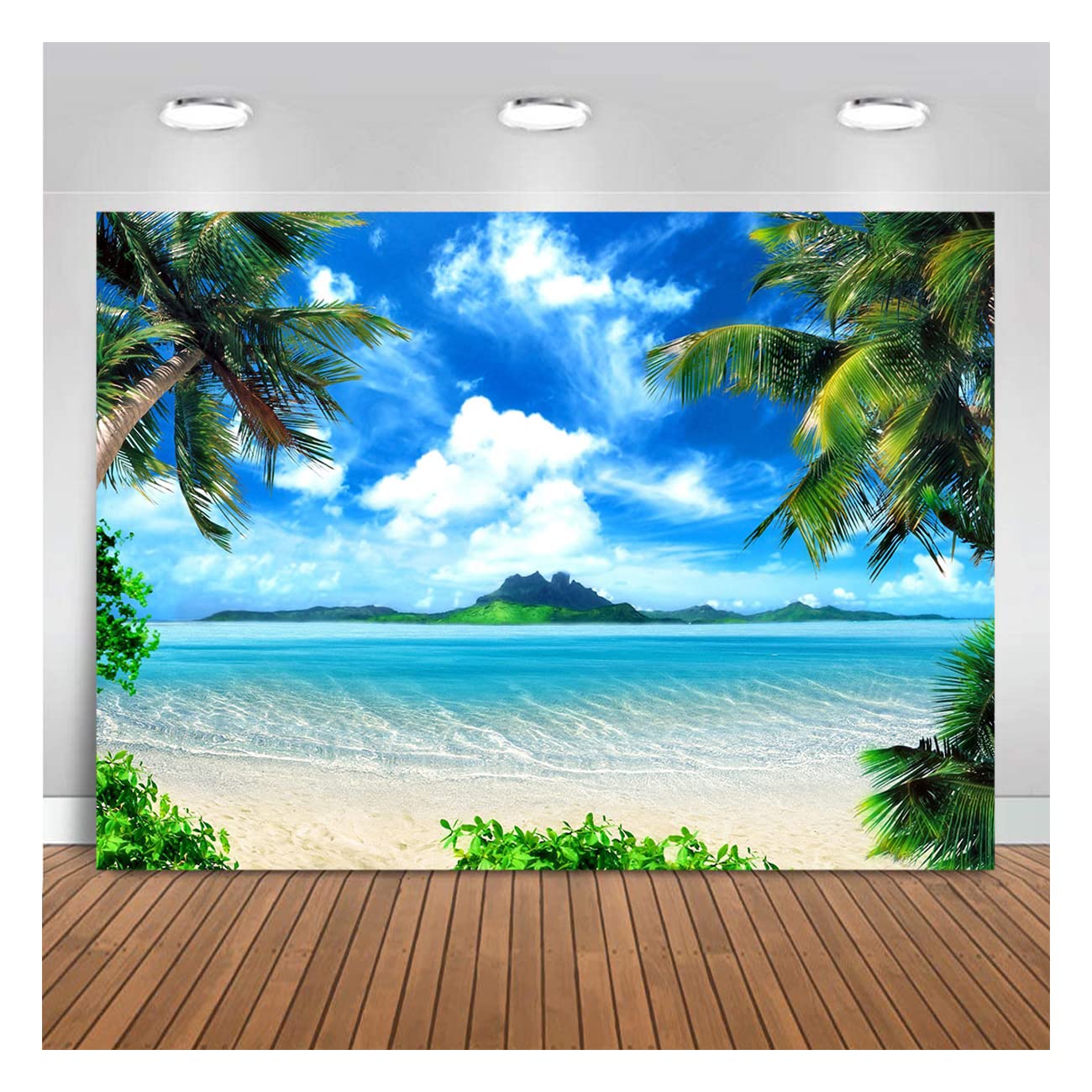 Summer Beach Theme Photo Background Hawaii Coconut Tree Banquet Scene Photography Background Wedding Party Decorative Banner Photo Props 9x6ft