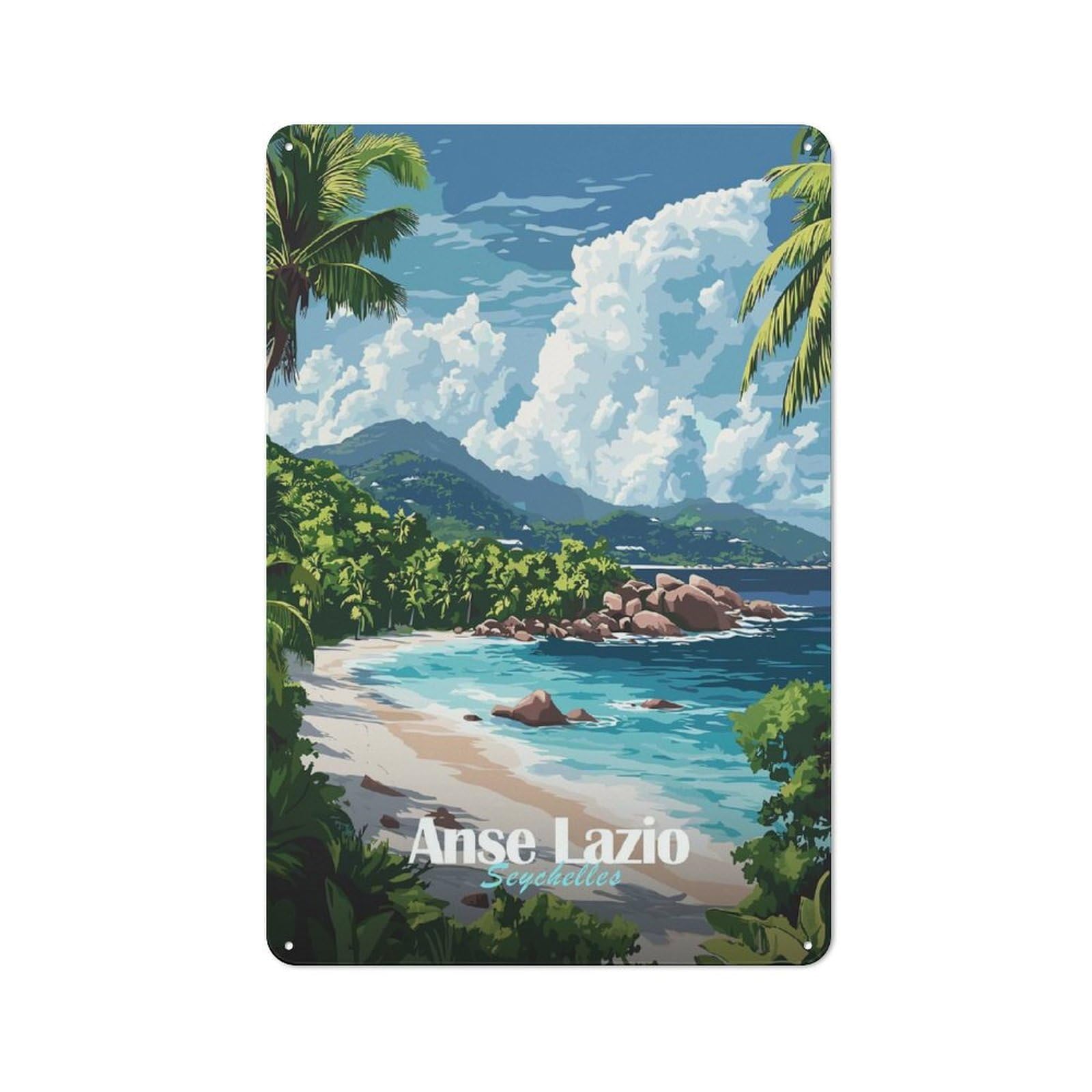 Junmoney Style-8 Tin Wall Plaque 30X20cm With Anse Lazio Seychelles Beach For Garage Wall, With Clear Vintage Wall Decor Character