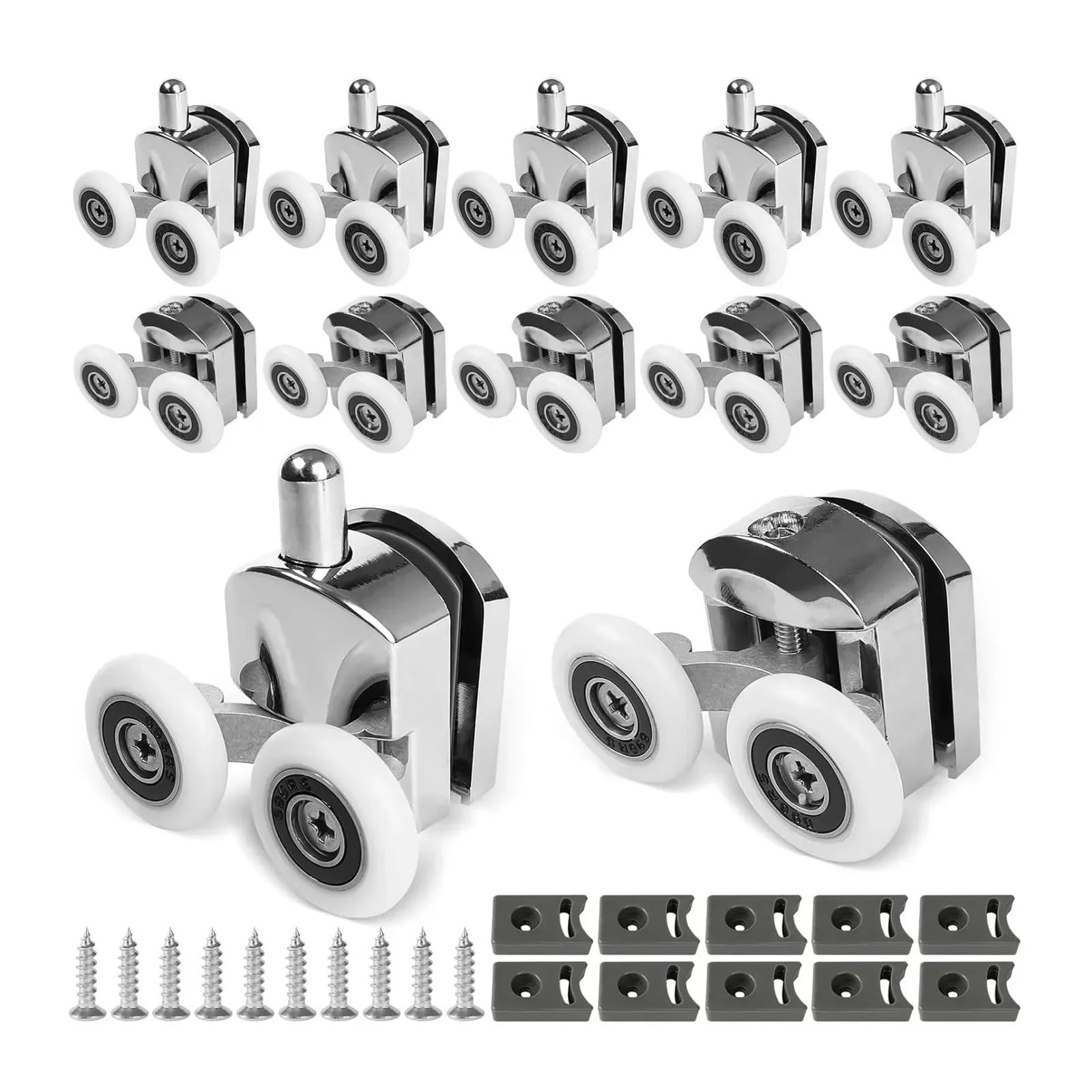 4/8/10 Stück Badezimmertürzubehör 23 mm Duschtürrollen Zinklegierung Gebogene Duschrollen mit Antikollisionsblock Für Schiebetüren(Silver-10pcs)