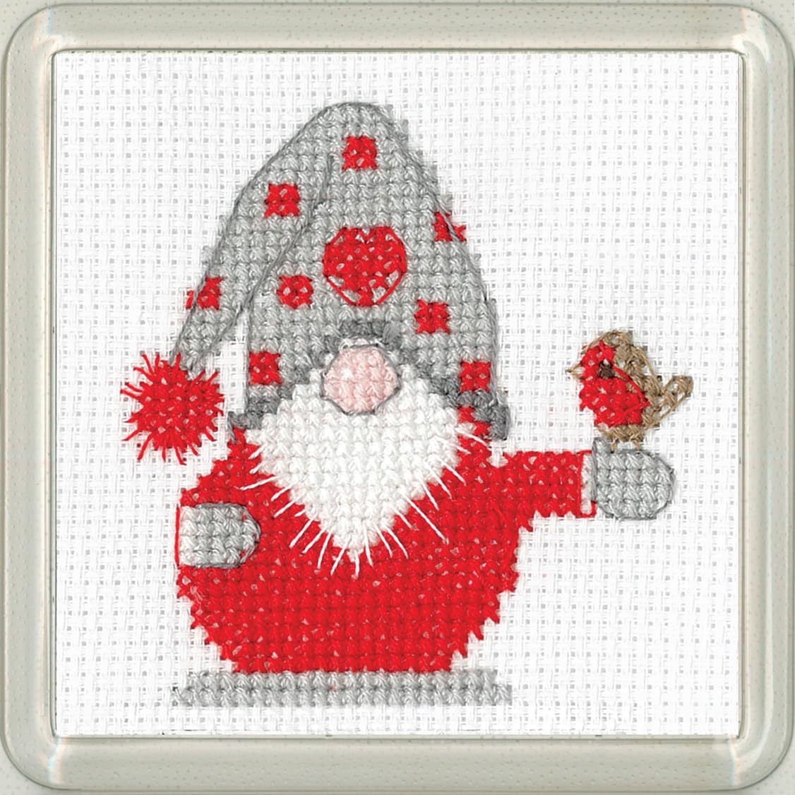 Heritage Crafts N/A Gok Christmas Coaster Cross Stitch Kit - Gok Christmas Robi Coaster - Kirste Roche Desigs