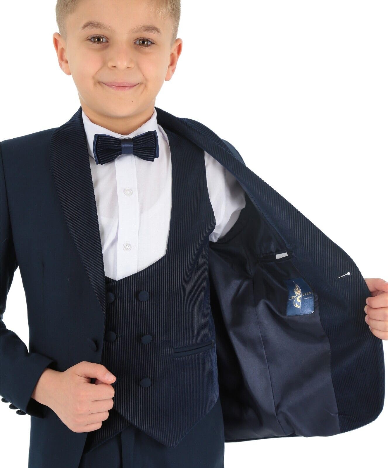 SIRRI Abito da Smoking Elegante da Pranzo per Ragazzi con Gilet in Velluto di Velluto a Coste e Rever Sciallato - Perfetto per Matrimoni e Occasioni Formali