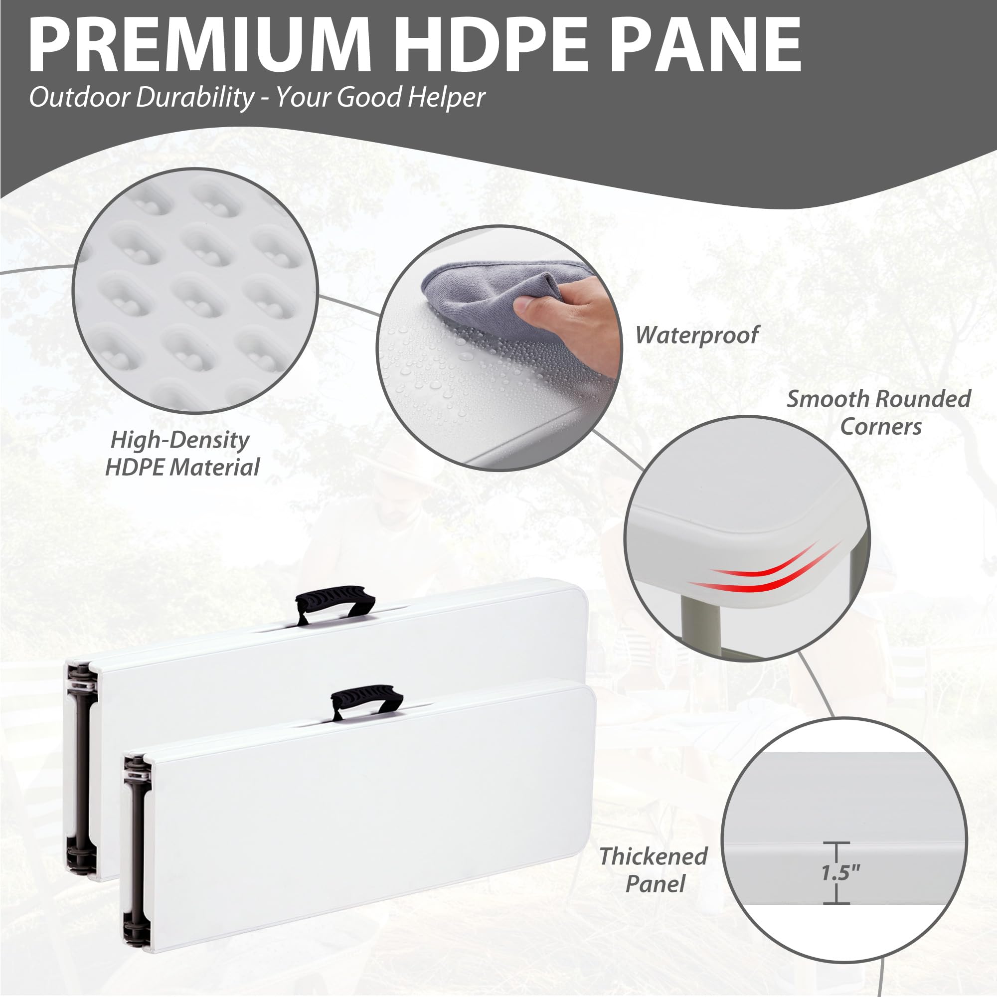 Banco plegable de plástico de 6 pies con asa de transporte y cerradura, banco portátil al aire libre en jardín, picnic, camping, comedor, asiento de fiesta, banco impermeable para 4