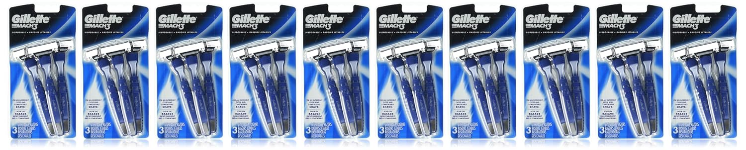 Gillette Mach3 Men’s Disposable Razors, 3 Count - Case of 12