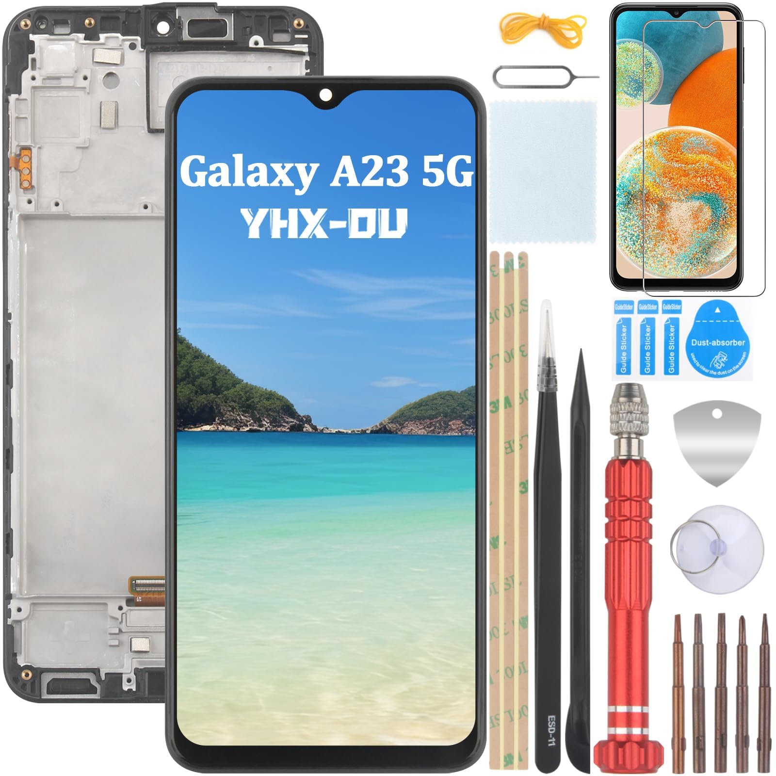 6.6" Noir Kit Écran LCD avec Châssis pour Samsung Galaxy A23 5G SM-A236B SM-A236B/DS SM-A236U Écran Complet Tactile LCD Display de Rechange avec Film de Protection D'écran et Outils