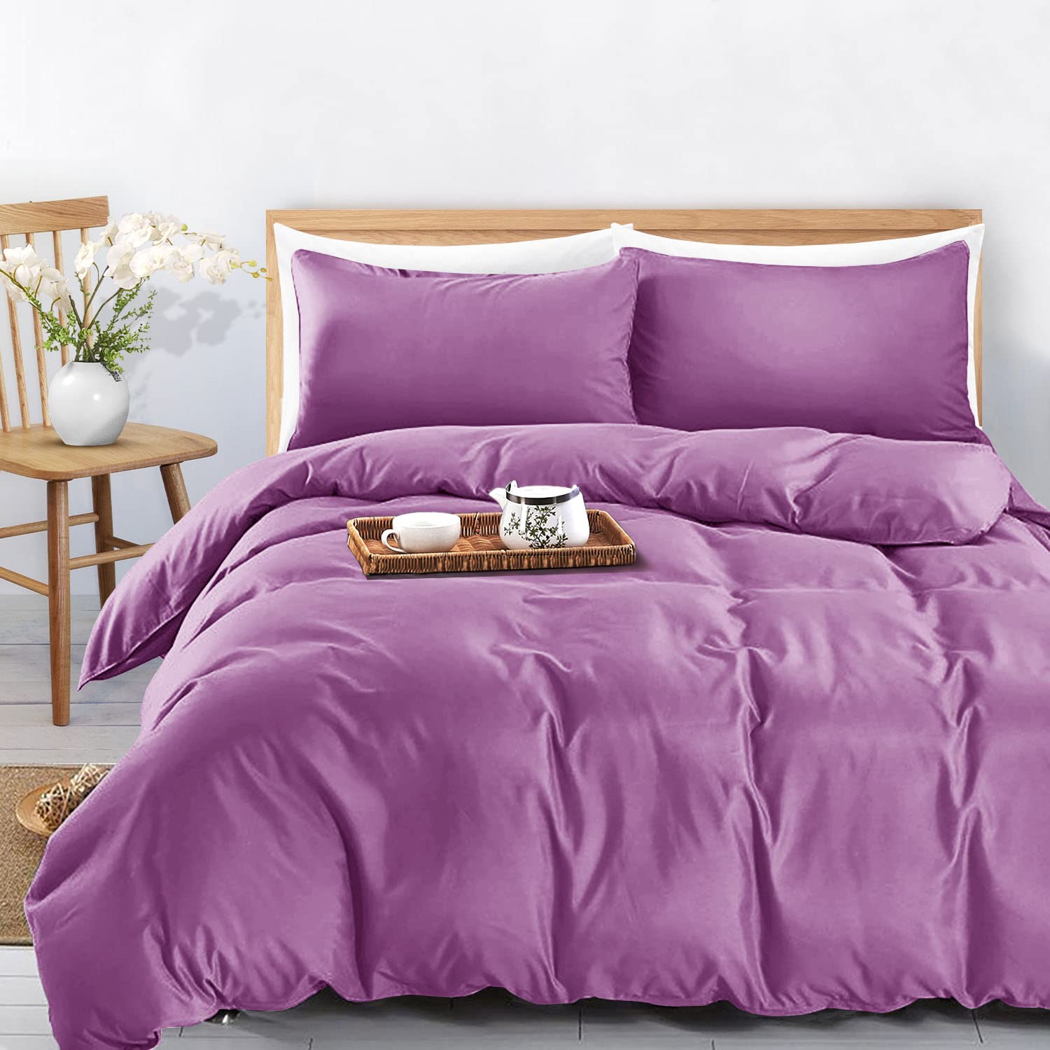 MOONLIGHT20015 Single Duvet Cover Set Purple Solid Soft Single Bedding Duvet Cover with 1 Matching Pillowcase - Image 4