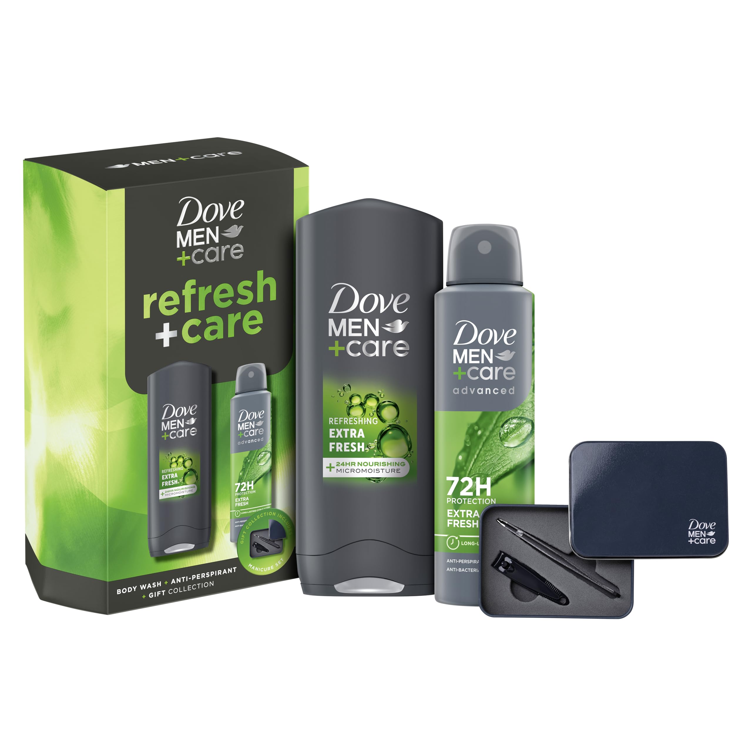 Dove Men+Care Refresh+Care Duo & Manicure Gift Set body wash, anti-perspirant, tweezers and nail clippers perfect gifts for him 2 piece - Image 2