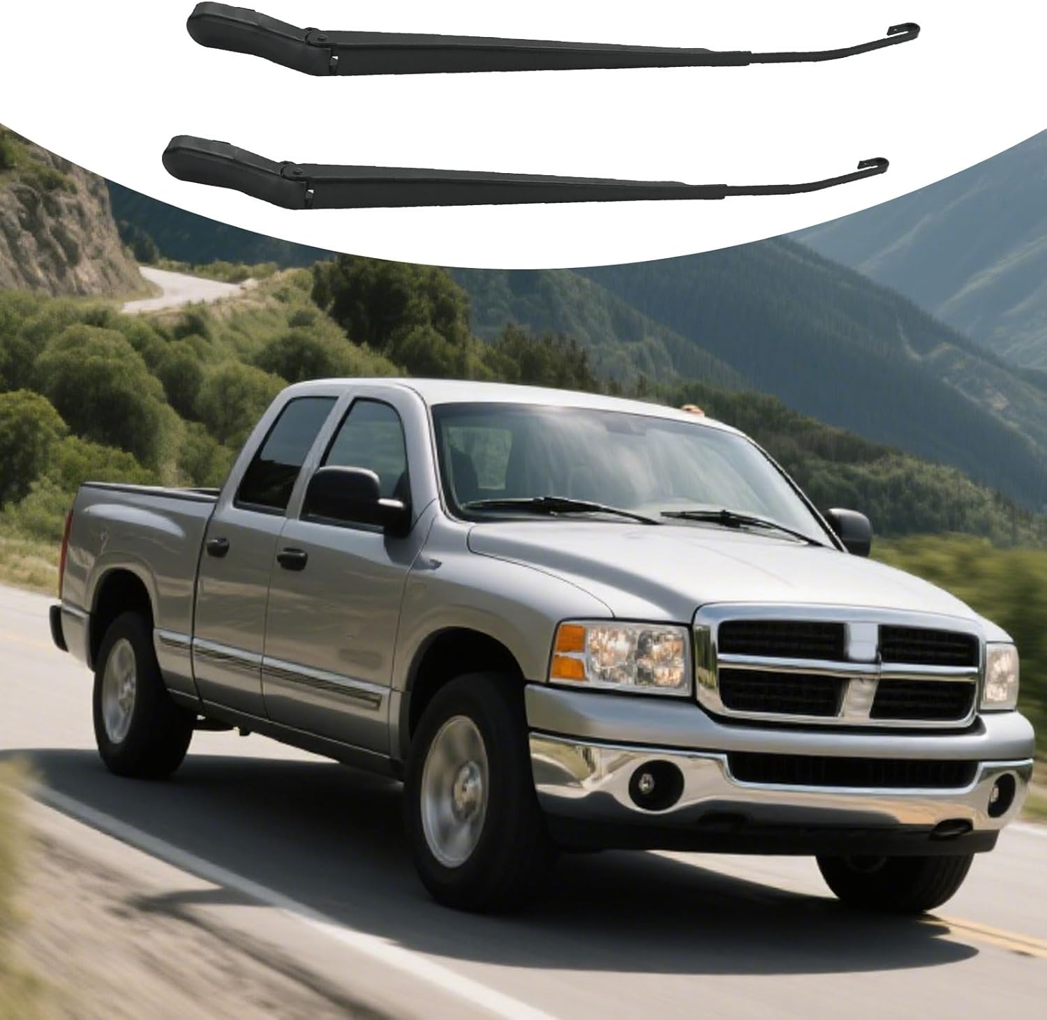 55077133AA, 55077132AA 1 Pair Front Windshield Wiper Arm Replacement Kit Compatible with 2002 2003 2004 Dodge Ram 1500 2500 3500,Replaces 55077133AB,55077132AB,42884,42885