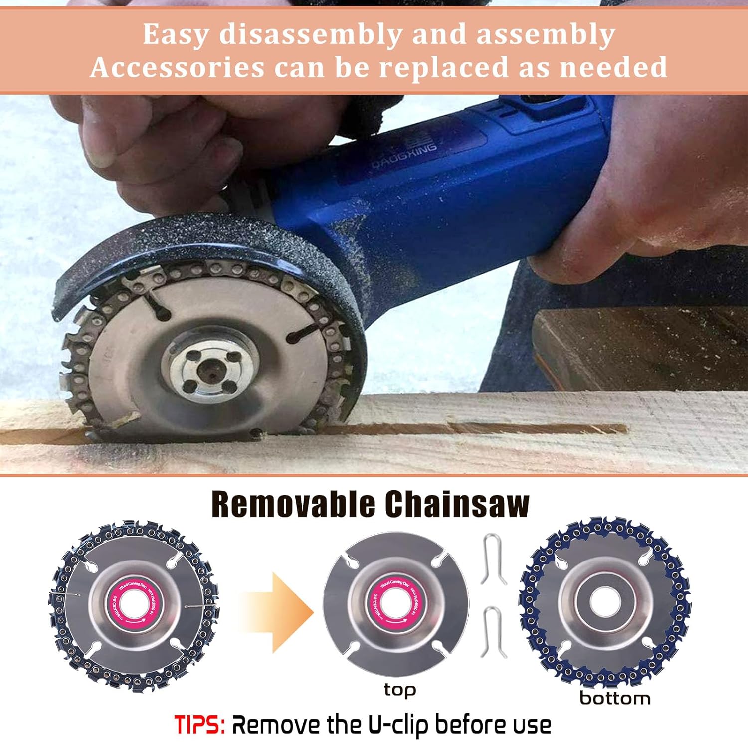 13PCS Wood Carving Disc Set for 4" or 4 1/2" Angle Grinder, Stump Tool Grinding Wheel Disc with 5/8" Adapter Ring, Woodworking Sanding Wheel Discs for Cutting Shaping Carving Polishing