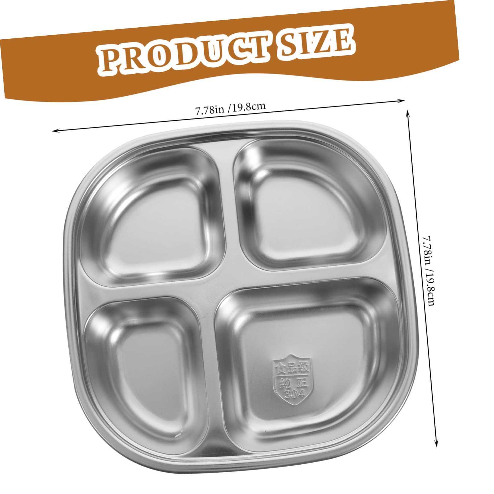 HOLIDYOYO 304 Stainless Steel Divided Plate Lunch Box Lid Food Serving Tray for Camping