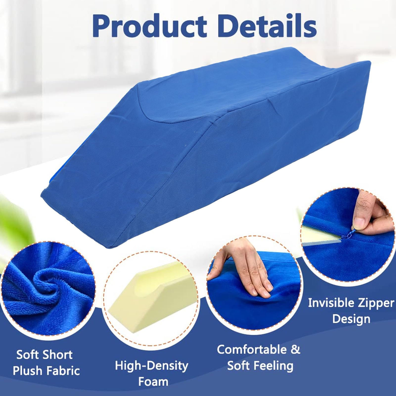 Jiawu Cojín de Cuña para Soporte de Piernas, Cojín de Elevación de Piernas, Portátil Multifuncional para Oficina (Blue)