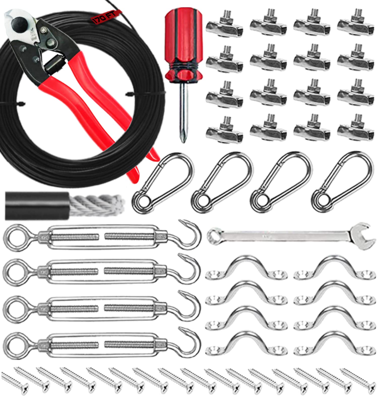SMART RSQString Lights Hanging Kit Outdoor Light Guide Wire +7" Cable Cutter for Outside Porch Cafe Patio Light Hanging. Guide Wire for Outdoor String Light Hanging Kit. String Light Installation Kit