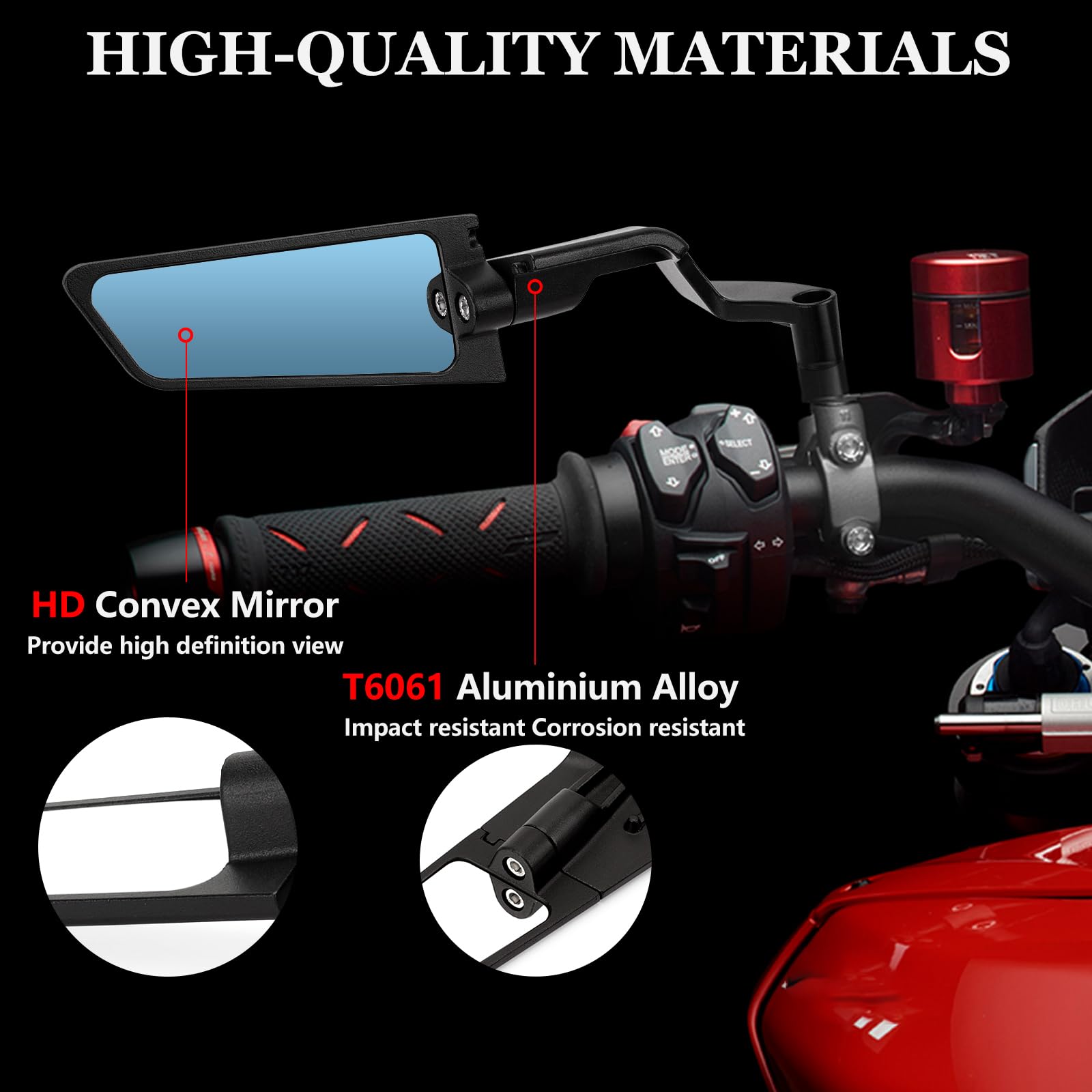 XINGWU Motorcycle Mirrors With LED Turn Signals - Adjustable Stealth Mirrors For Kawasaki Z650/Z900, KTM Duke, Yamaha MT-07/09