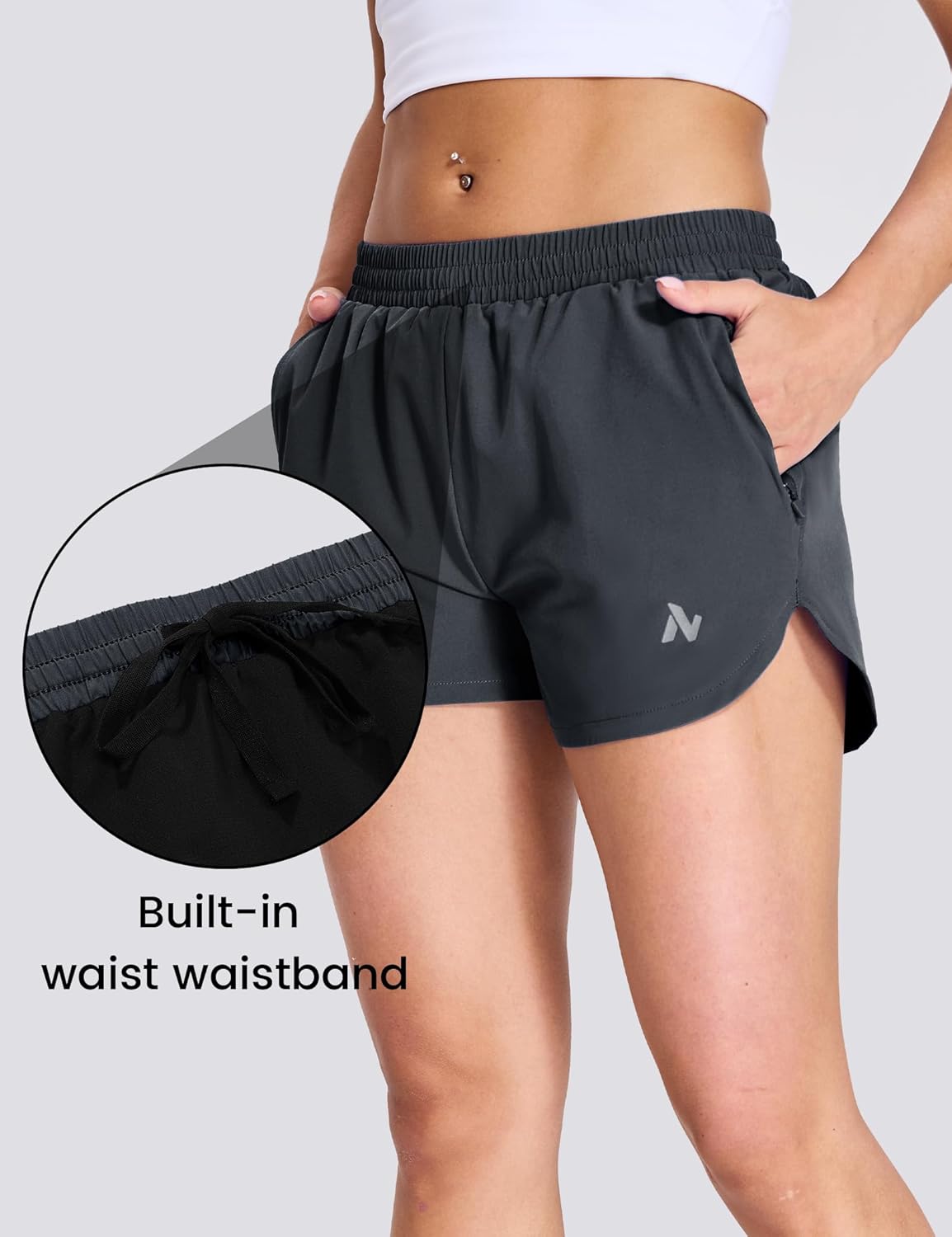 Nepest Womens Running Shorts with Mesh Liner Elastic Waist Quick Dry 3 inch Athletic Workout Shorts with Zipper Pocket - Image 6