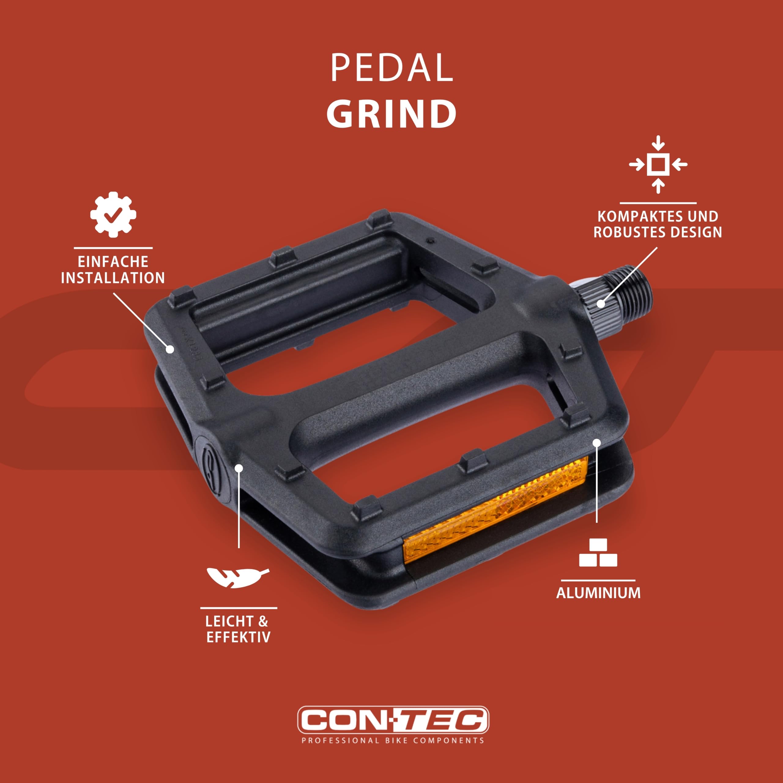 CONTEC MTB-/ Urban-Pedal 'Grind' SB-verpackt, 9/16', Kugellager Einteiliger Nylon-Körper, Boron Stahl-Achse, mit Reflektor, 346g, schwarz Sport & Freizeit