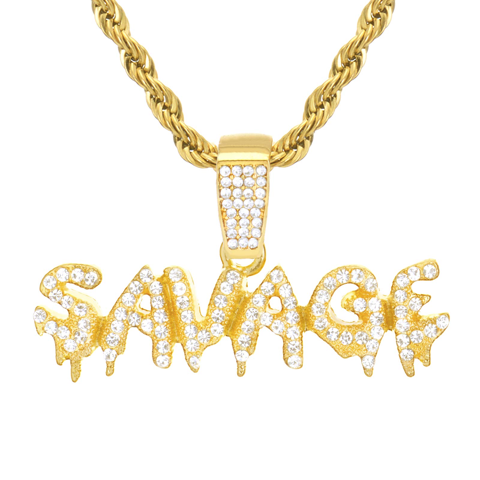 metaltree98Men's Hip Hop Gold Silver Plated Dripping SAVAGE Sign Pendant Chain Necklace HC 1277