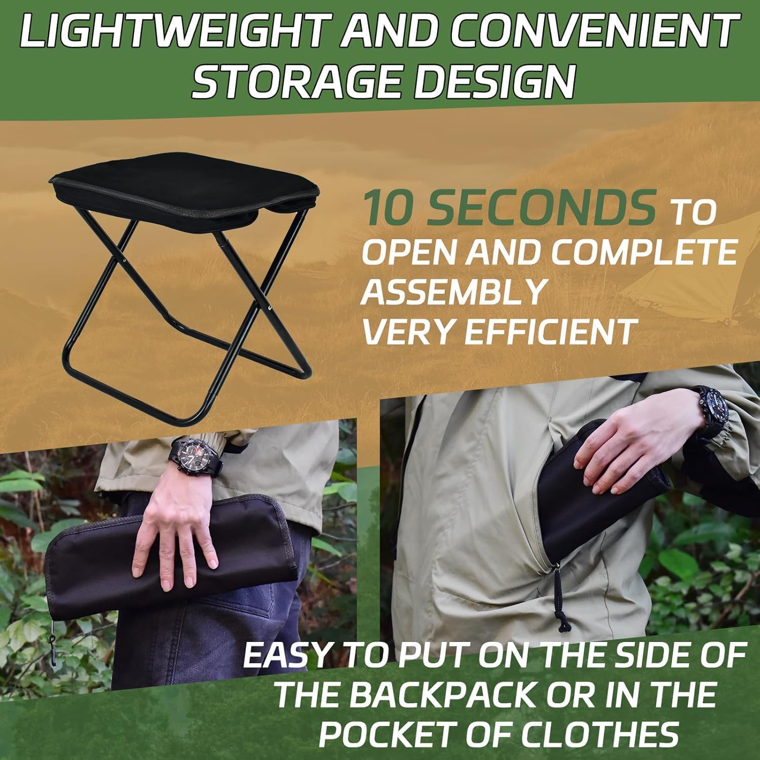 ZeiLaBang Kakadi 2 Stück Camping Hocker,26cm Tragbarer Klapphocker,Leicht Sitz Falthocker,Mini-Klapphocker,Campinghocker mit Aufbewahrungsbeutel, für BBQ, Camp, Reisen, Wandern, Beach, Garden, Angeln