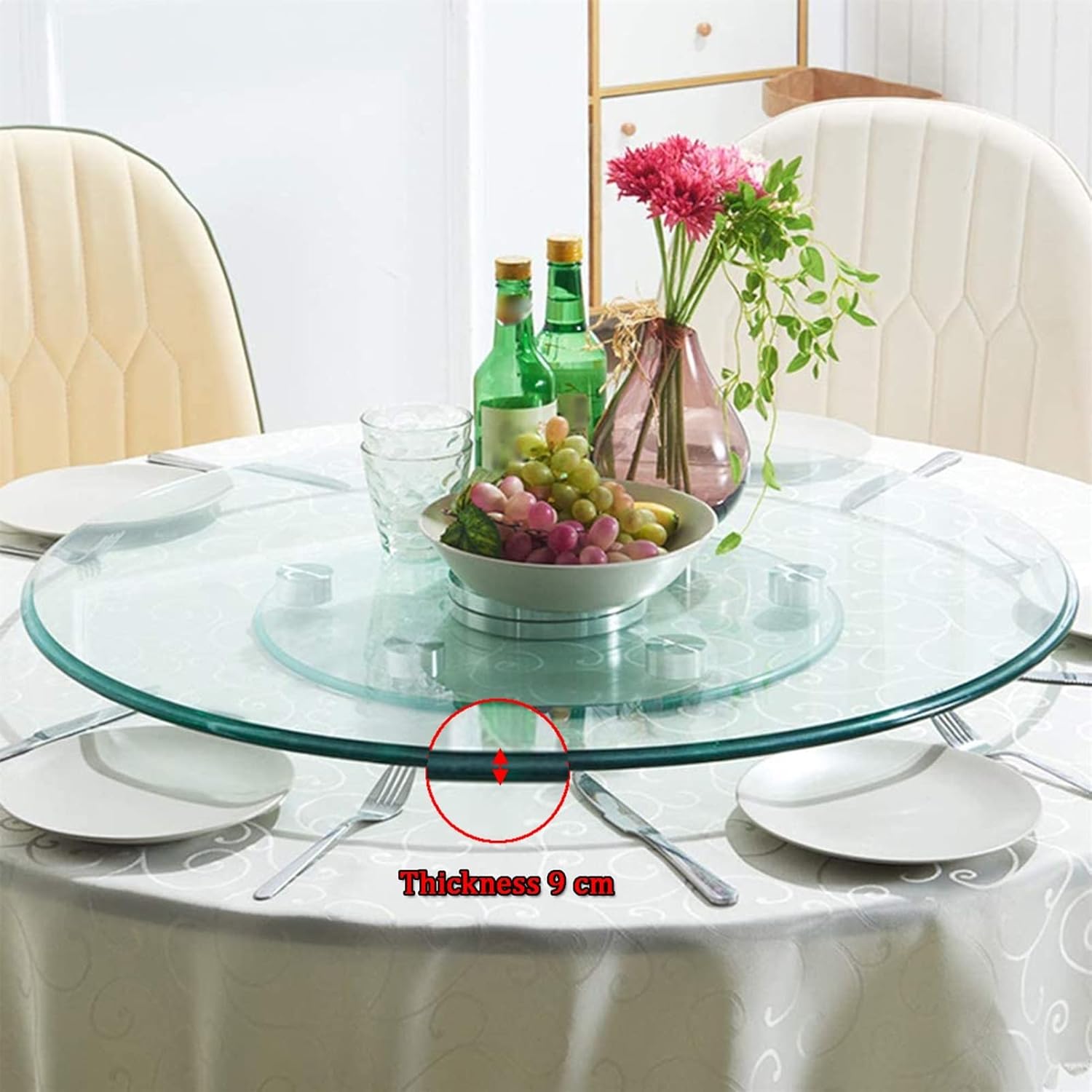 Round Glass Table Top 16inch 18inch 26inch 28inch 30inch 32inch, Duckbill Polished Edges, Tempered Glass-Clear, Non-Stick Oil, Strong Load-Bearing, Dining Table Round Glass Top