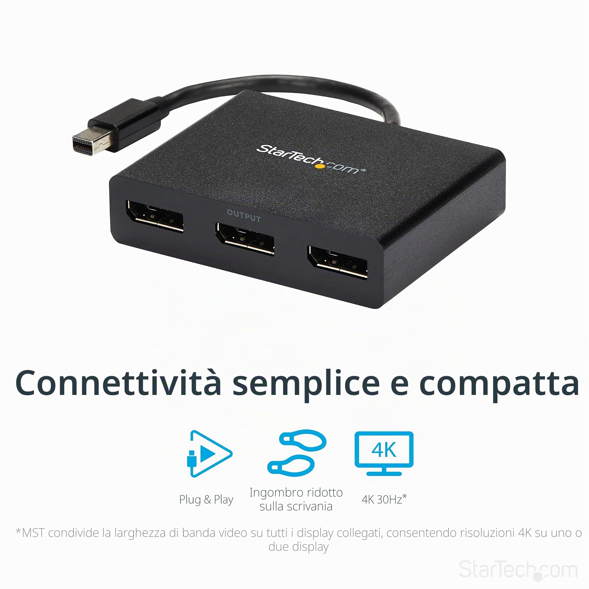 StarTech Hub MST Mini DisplayPort a 3x DP, 2x 4K 30Hz (MSTMDP123DP) | Splitter Video, 2x 4K 30Hz e 1x 1080p, mDP 1.2