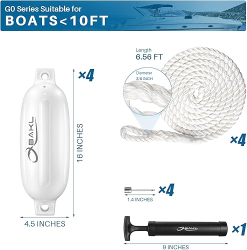 Miniatura 2 de OBAKL Paquete de 4 defensas de barco de 4.5 x 16 pulgadas acanaladas con ojos gemelos para acoplamiento, viene con cuerdas y bomba para inflar