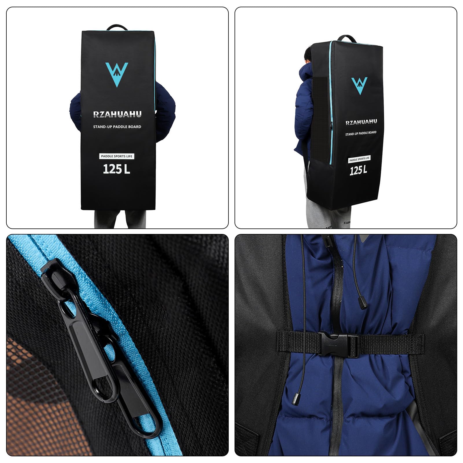 SOUUXIU 125L/105L Inflatable Paddleboard Backpack Oxford Cloth Waterproof Tear-Resistant SUP Surfboard Backpack Stand-up Paddleboard Bag for Surfing Kayaking Beach