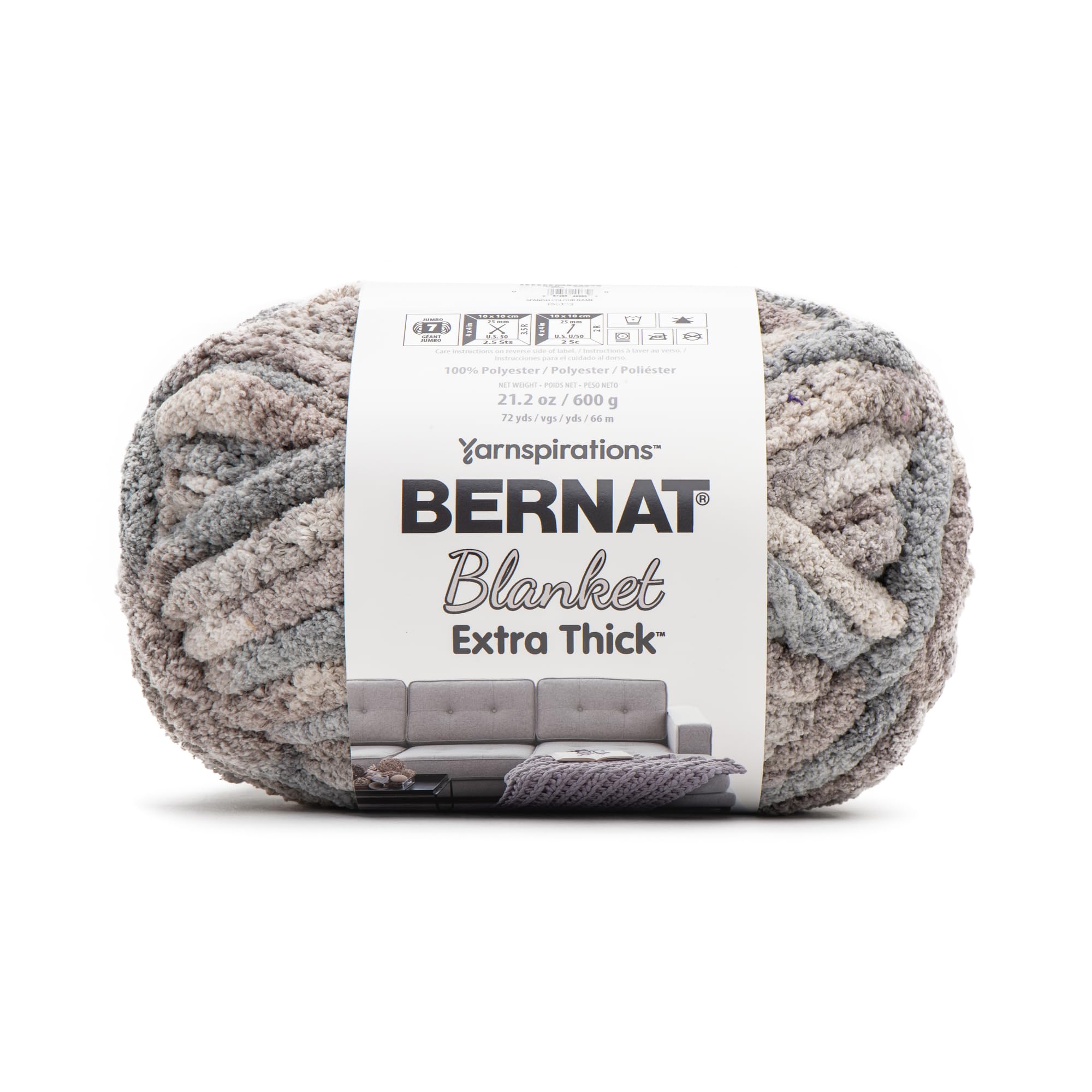 Bernat Blanket Extra Thick Dove Yarn - 1 Pack of 21.12oz/598.74g - 100% Polyester - #7 Jumbo - 72 Yards - Chunky Yarn for Hand Knitting, Crocheting, Crafts &amp; Amigurumi
