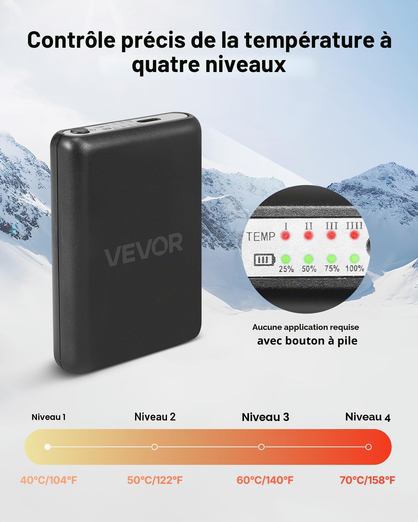 VEVOR Chaussettes chauffantes, batterie 5000 mAh rechargeable, avec 4 niveaux de chauffage, chaussettes chauffantes électriques avec contrôle par application pour homme et femme, chauffe-pieds pour la