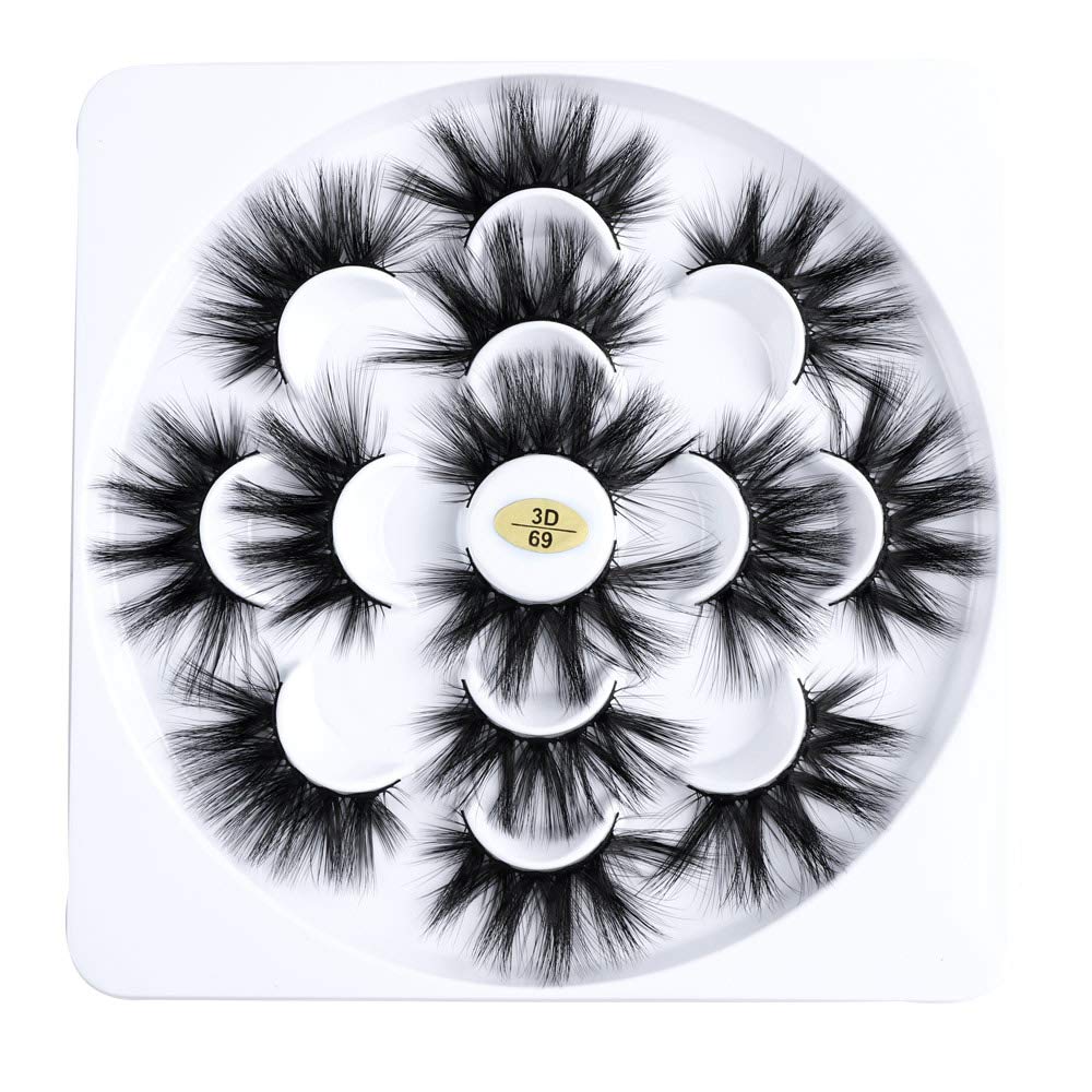 8D Mink Eye Lashes 7 Pairs 25mm False Eyelashes Wispy Fluffy Cruelty-free Thick Long Faux Mink Eye Extension Makeup Tools (C69)