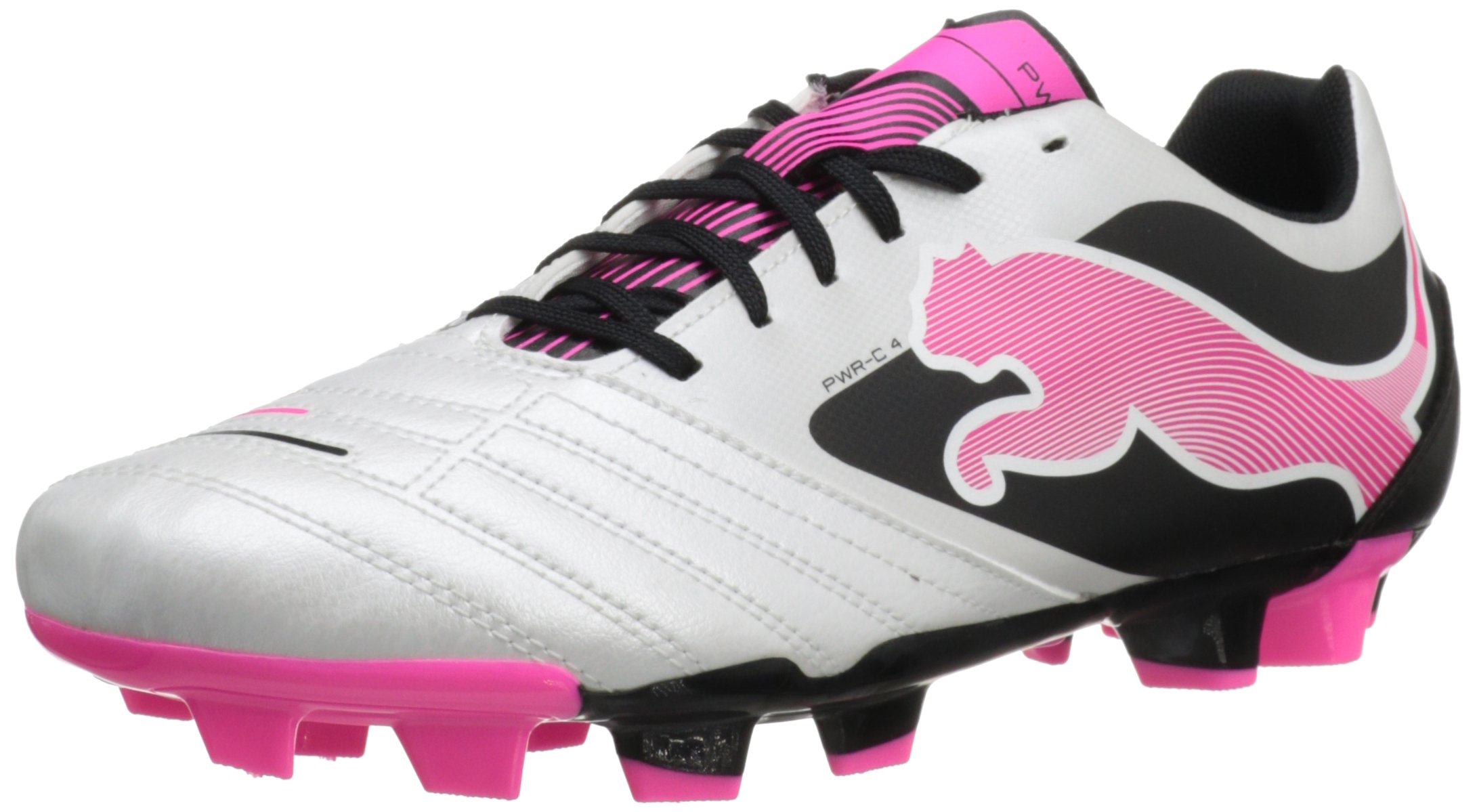 PUMA Men's Powercat 4 fg-m, White/Black/Pink, 9.5 D US