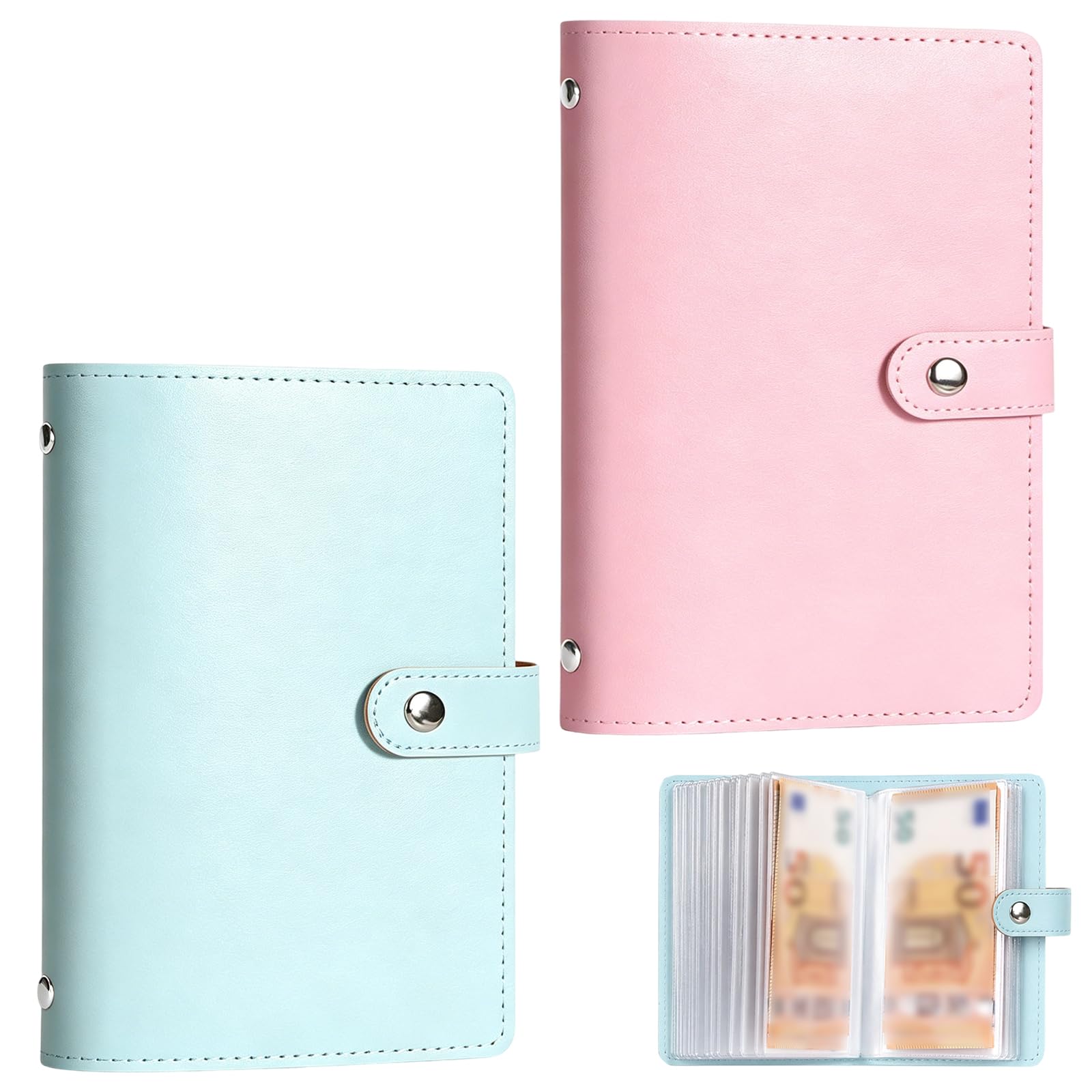 2PCS 100 Envelopes Money Saving Challenge Kit Pink Blue, Cash Budget Binder with Savings Notebook, Money Wallets for Saving Organiser Folder for Home, Office, Couples