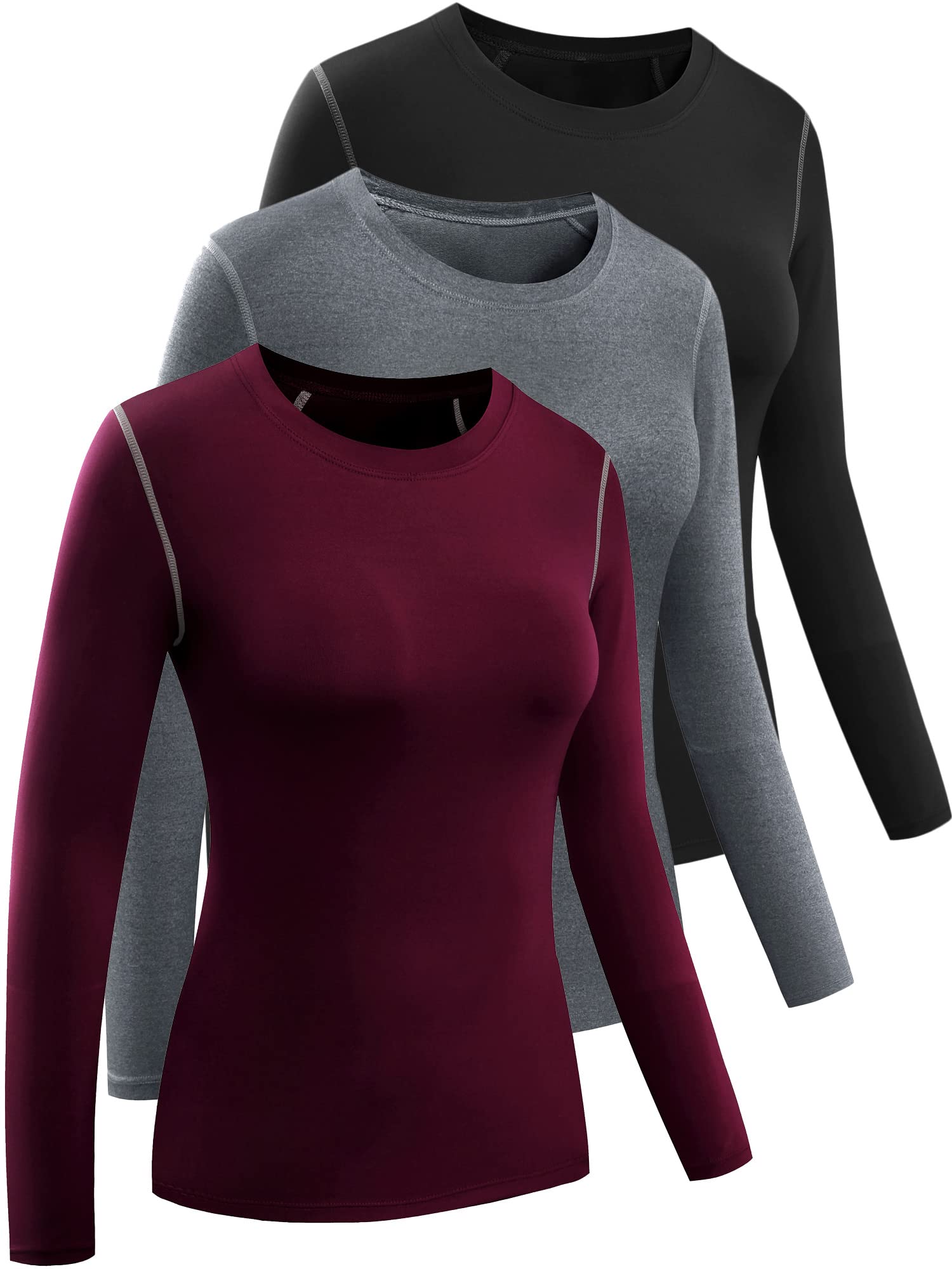 CADMUS 1 or 3 Pack Workout Long Sleeve Shirts for Women Dry Fit Compression Running Top