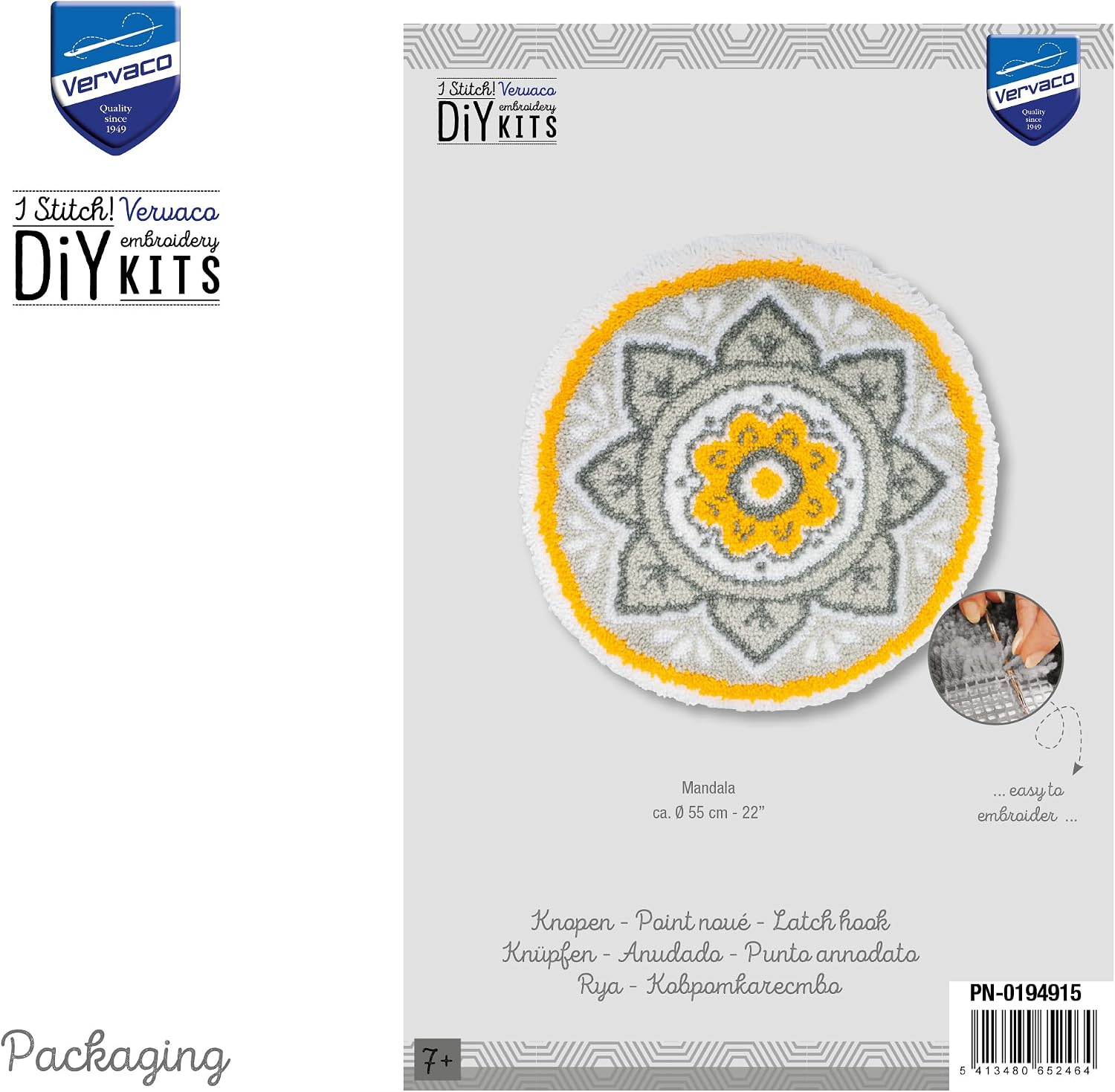 Vervaco Mandala Knotted Mat Kit for Beginners Embroidery DIY Latch Hook Complete Kit Home Decoration Manual Hobby Craft Approx. 55 x 55 cm Embroidery image 3