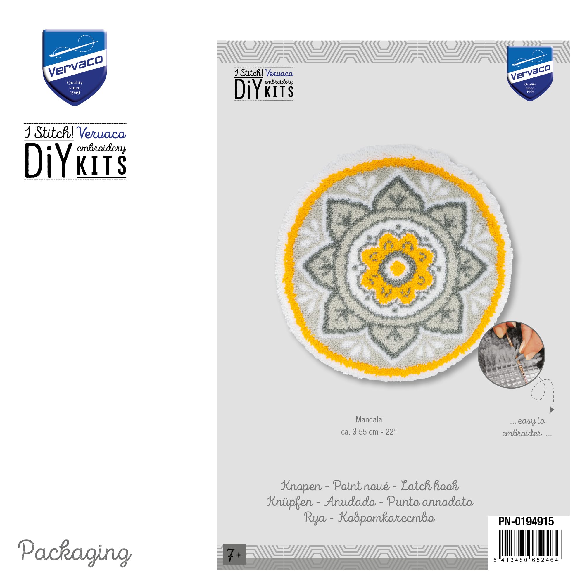 VERVACO Latch Hook Kit Zestaw Dywanik MANDALA Haft Dywanowy dla Początkujących 55 x 55 cm Zrób to Sam Zestaw Kreatywny dla Dorosłych DIY Dekoracja Domu