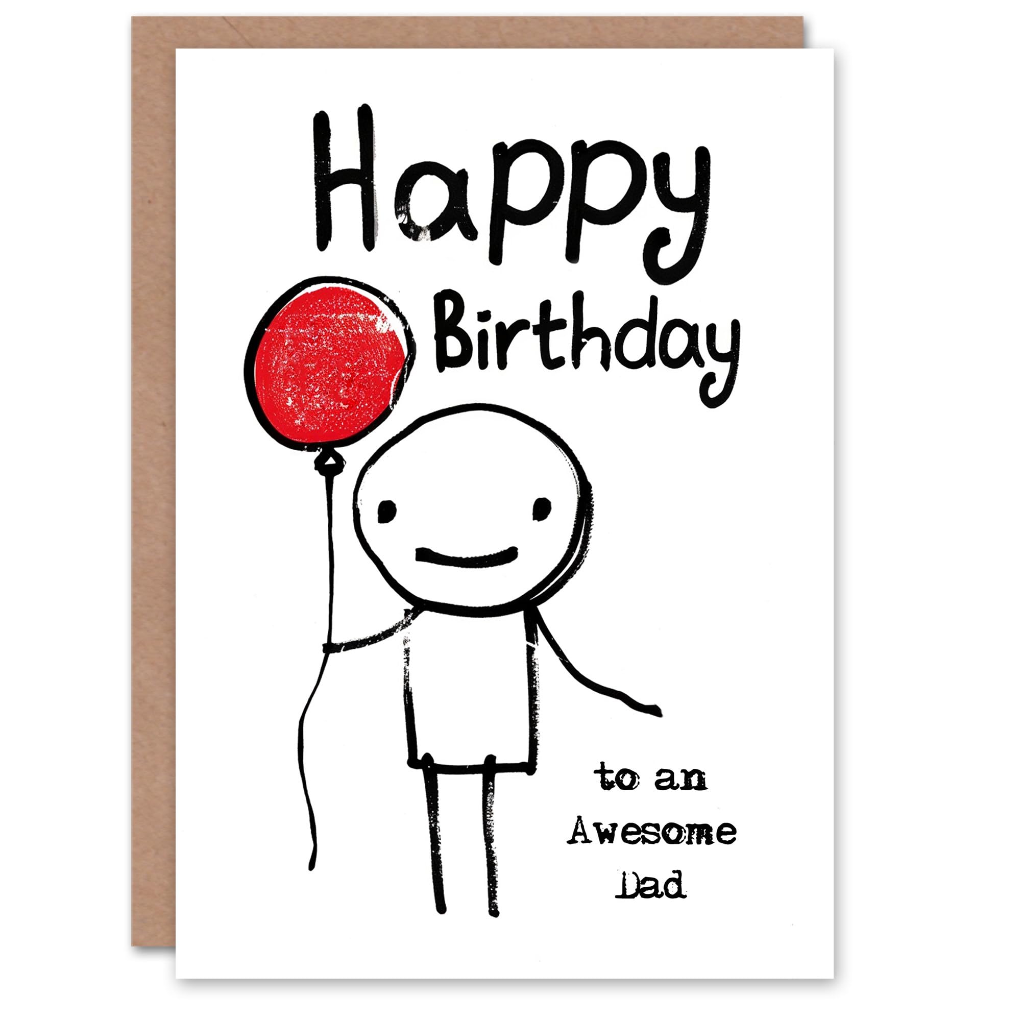 Artery8 Happy Birthday Card to an Awesome Dad Stick Man Red Balloon Simple