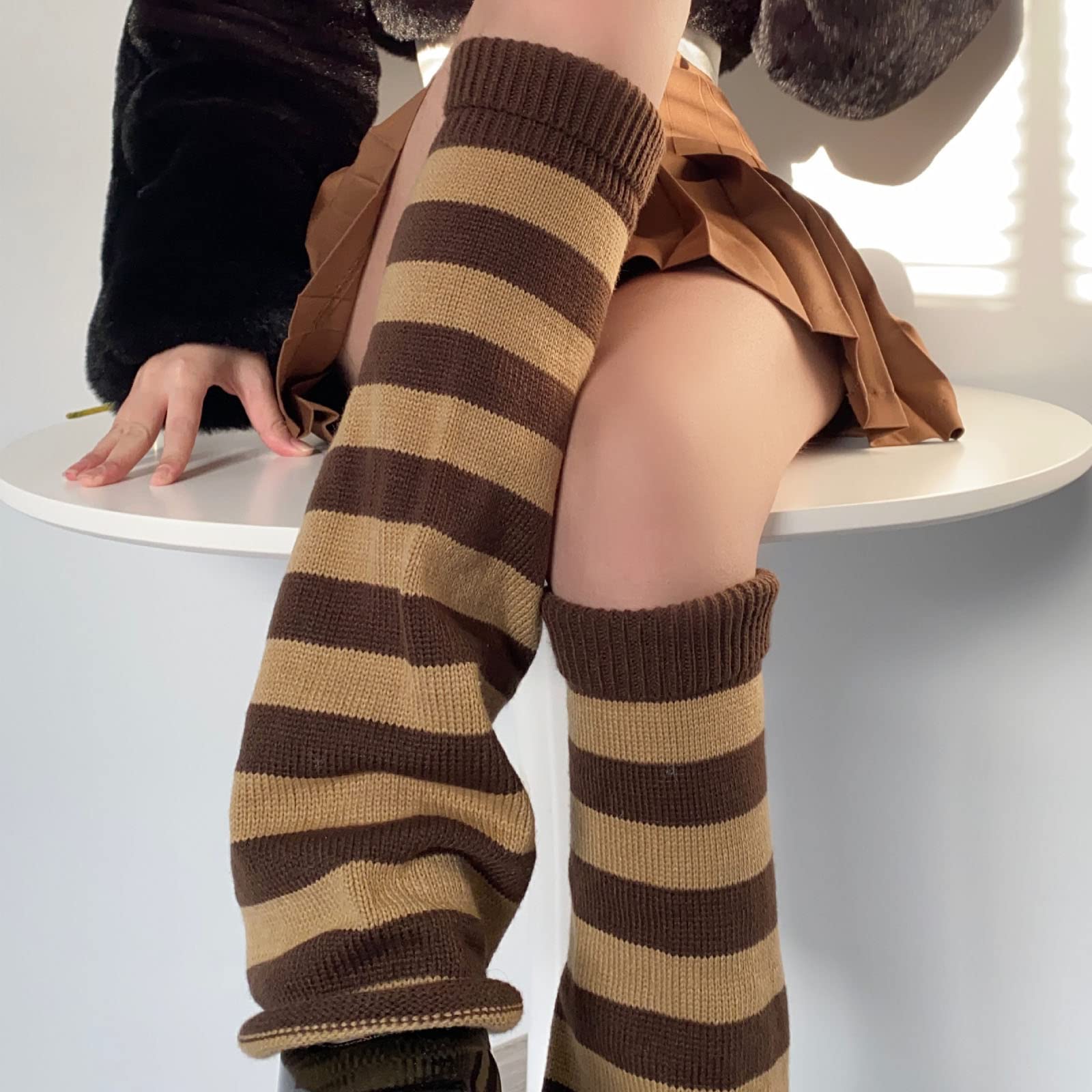 Sexybody Women's Leg Warmers Fashion Knit Warmers Long Socks Cute Y2K Kawaii Japanese Lolita Harajuku Accessories for Girls: Camel Stripes One Size