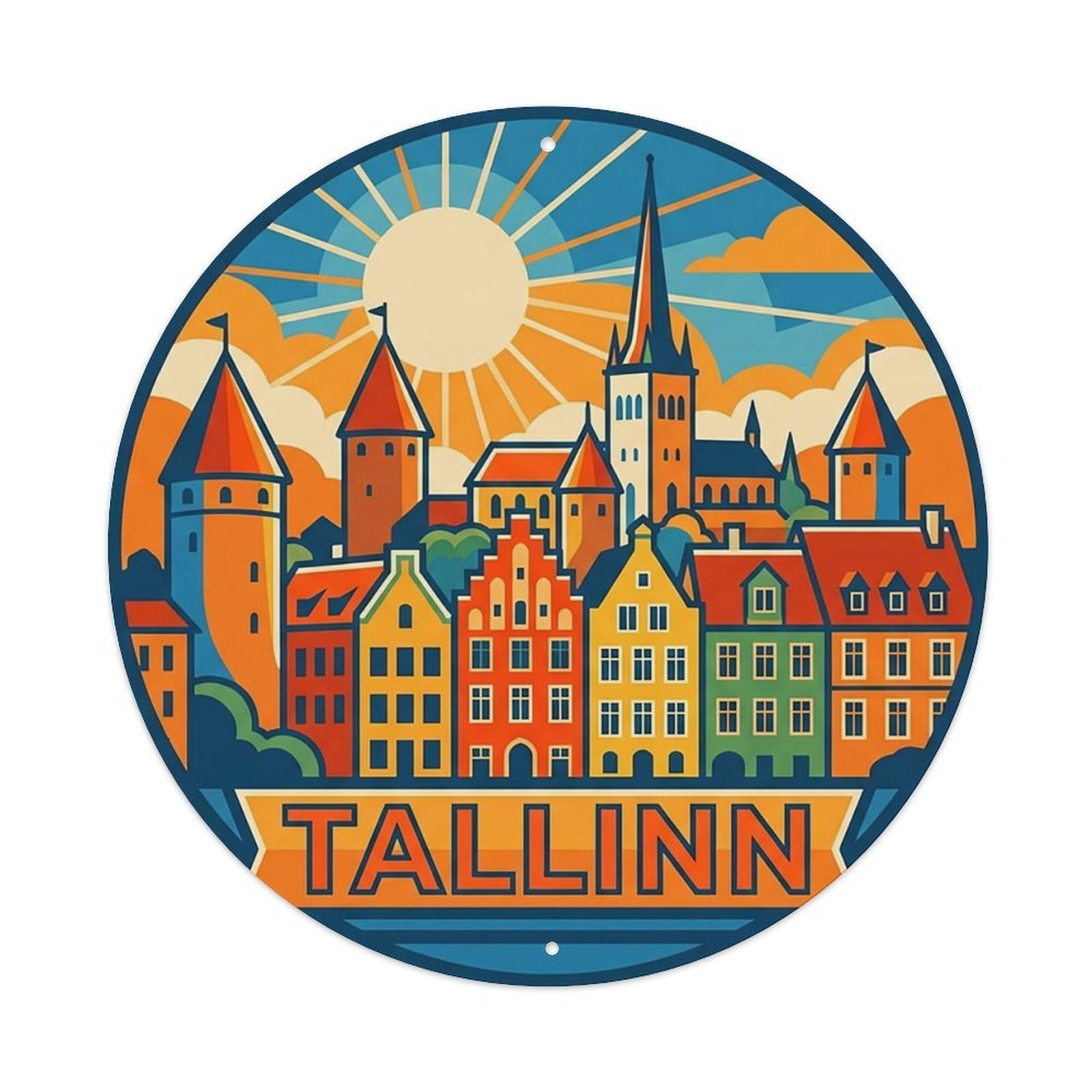 Vintage Travel Estonia Tallinn Vintage Metal Tin Sign Plaque Wall Decor for Cafe, Club Bar, Office, Garden Metal Poster 8x8Inch