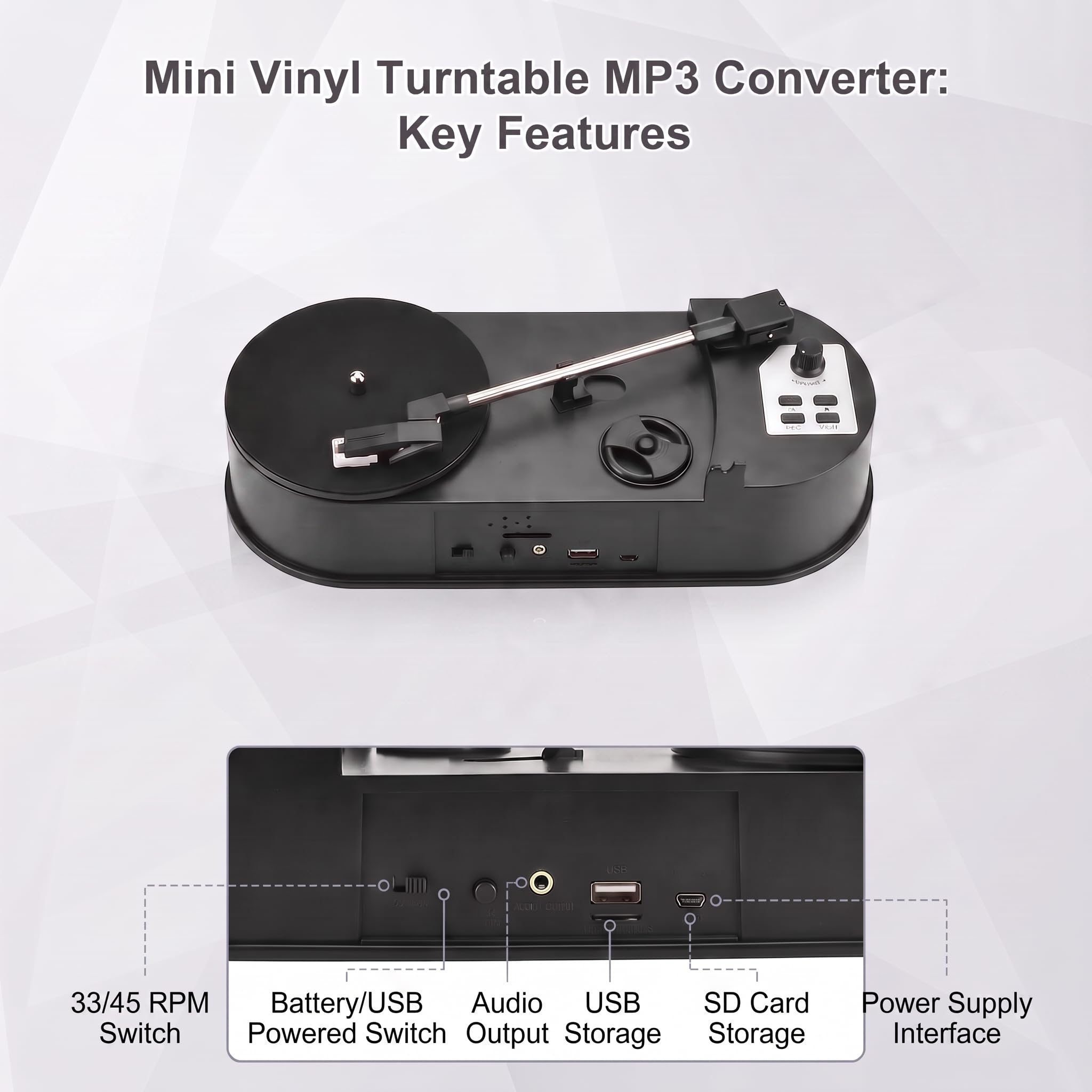 ZYWUOY Giradischi da vinile a MP3, giradischi da 33/45 giri/min con per slot sd, giradischi portatile in ABS per la casa