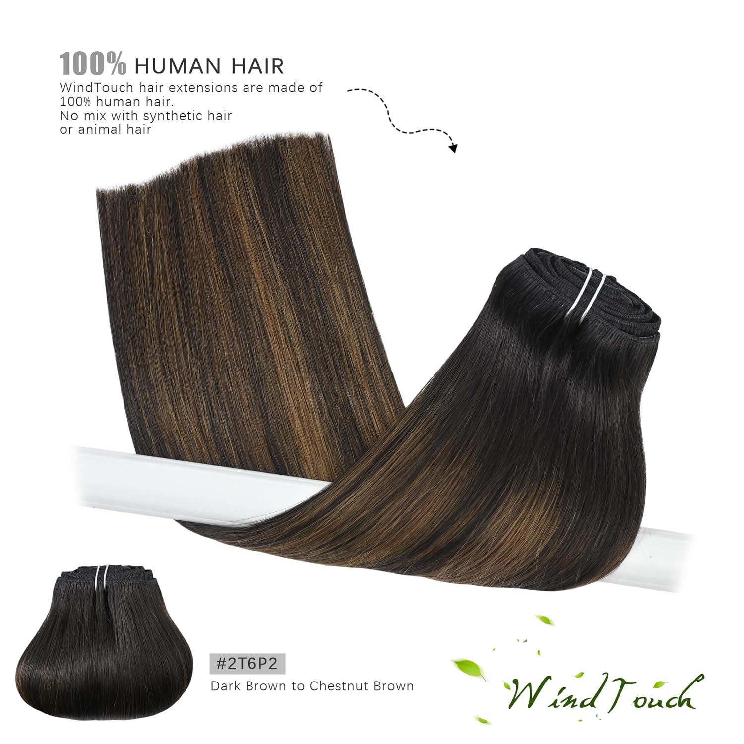 WindTouch Clip in Hair Extensions Human Hair, 15 Inch 75g #4 Medium Brown Hair Extensions for Women Real Human Hair Clip in, Remy Human Hair Extensions Clip ins, Soft Natural Straight — view 56