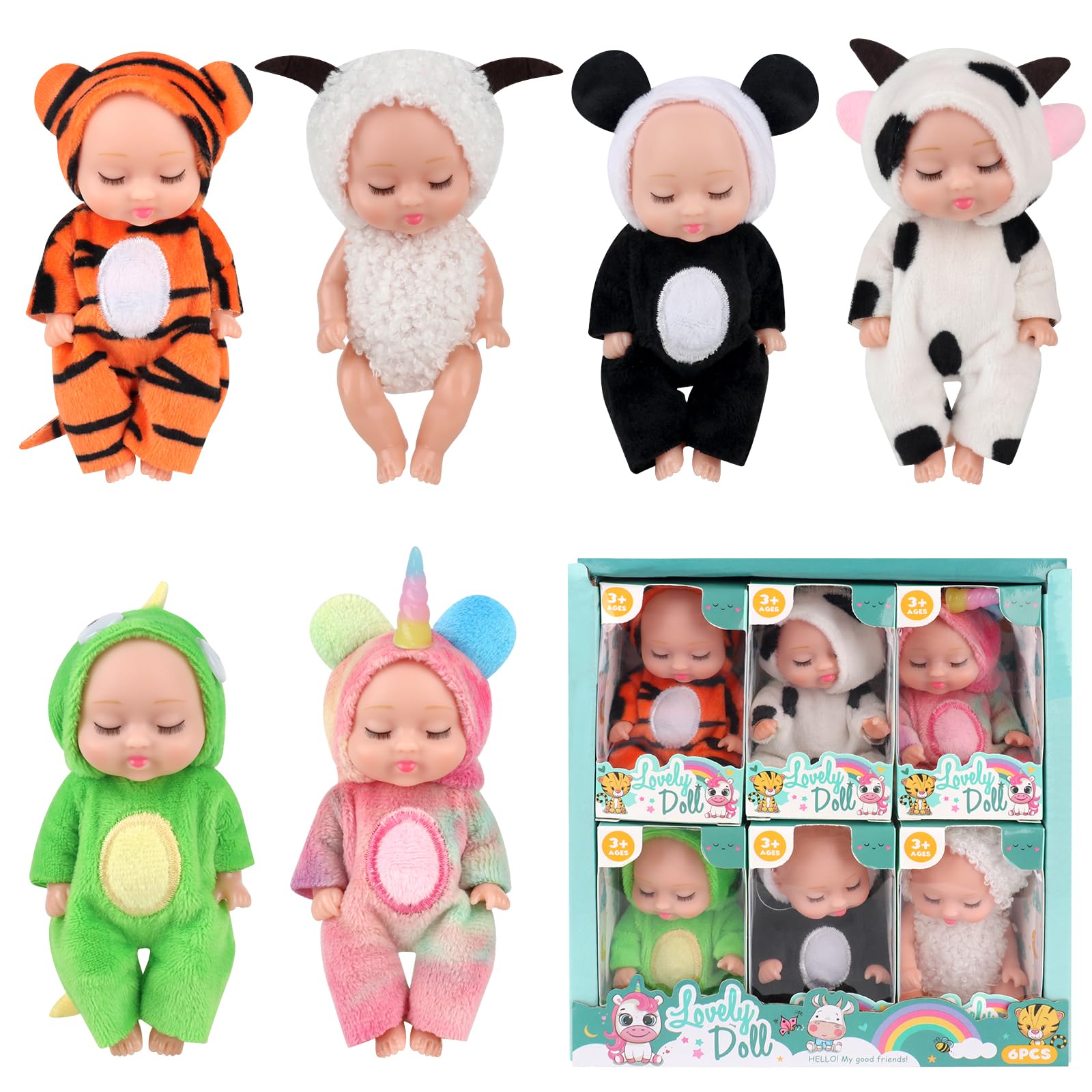 JOAASU Bambole Set, 6 Pezzi Bamboline Piccole, con 6 Bottiglia, Bambole per Bambina, Vestiti Intercambiabili, Bambole Familiari in Gel di Silice Set, per Bambini Ragazzi Ragazze
