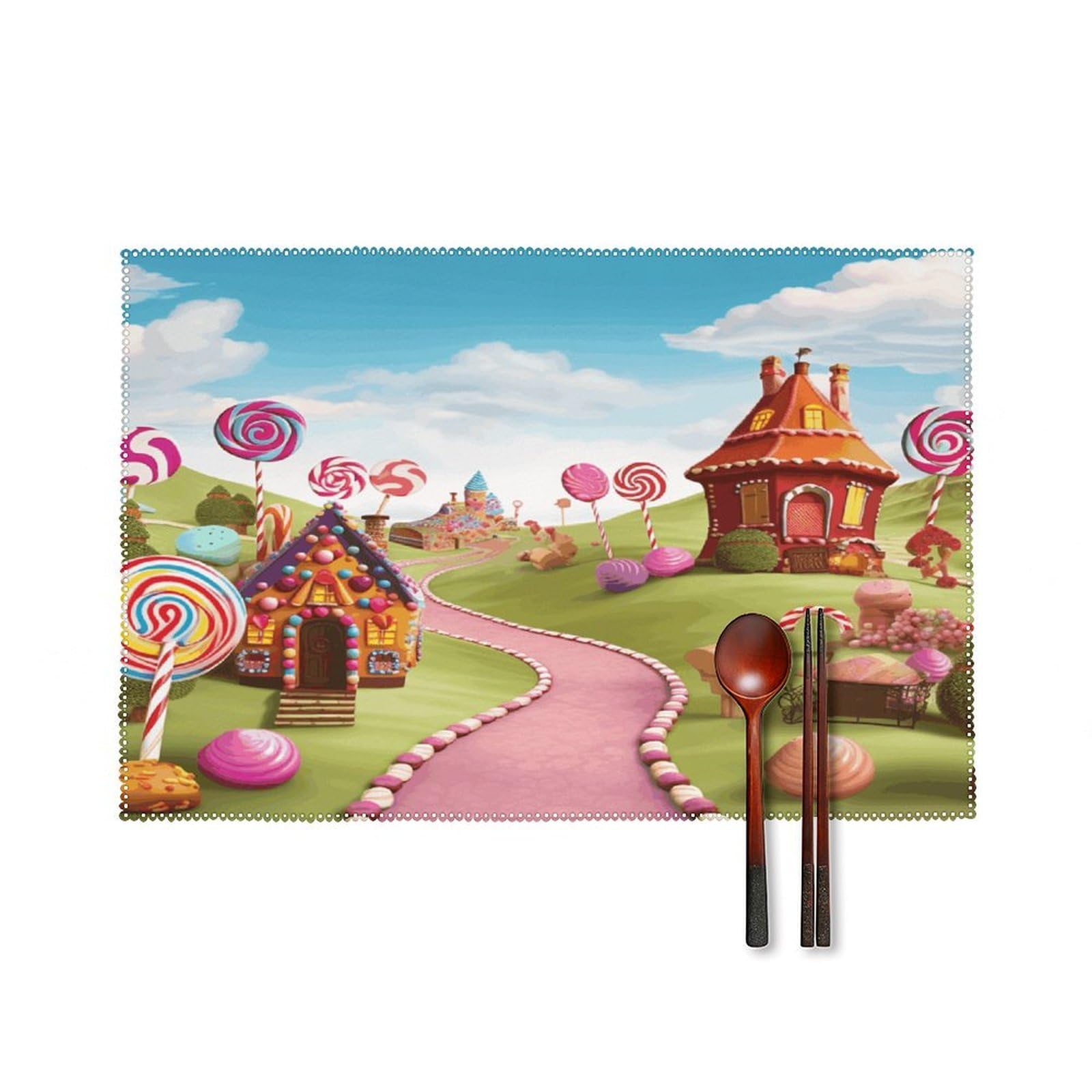 Candy Placemats Set of 4 Canvas Washable Cloth Place Mats Wipeable Heat Resistant Table Mats Elegant Cloth Placemat for Kitchen Dinning Party Table Decor 12" X 18"