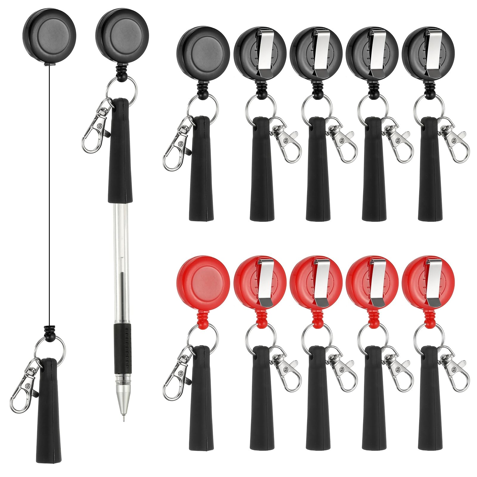PATIKIL Retractable Pen Holder, 20Pcs Pull Pen Pencil Holder Elastic Silicone Grip Pencil Holder for Woodwork Bricklayer Markers and Carpenter Pencils, Red/Black