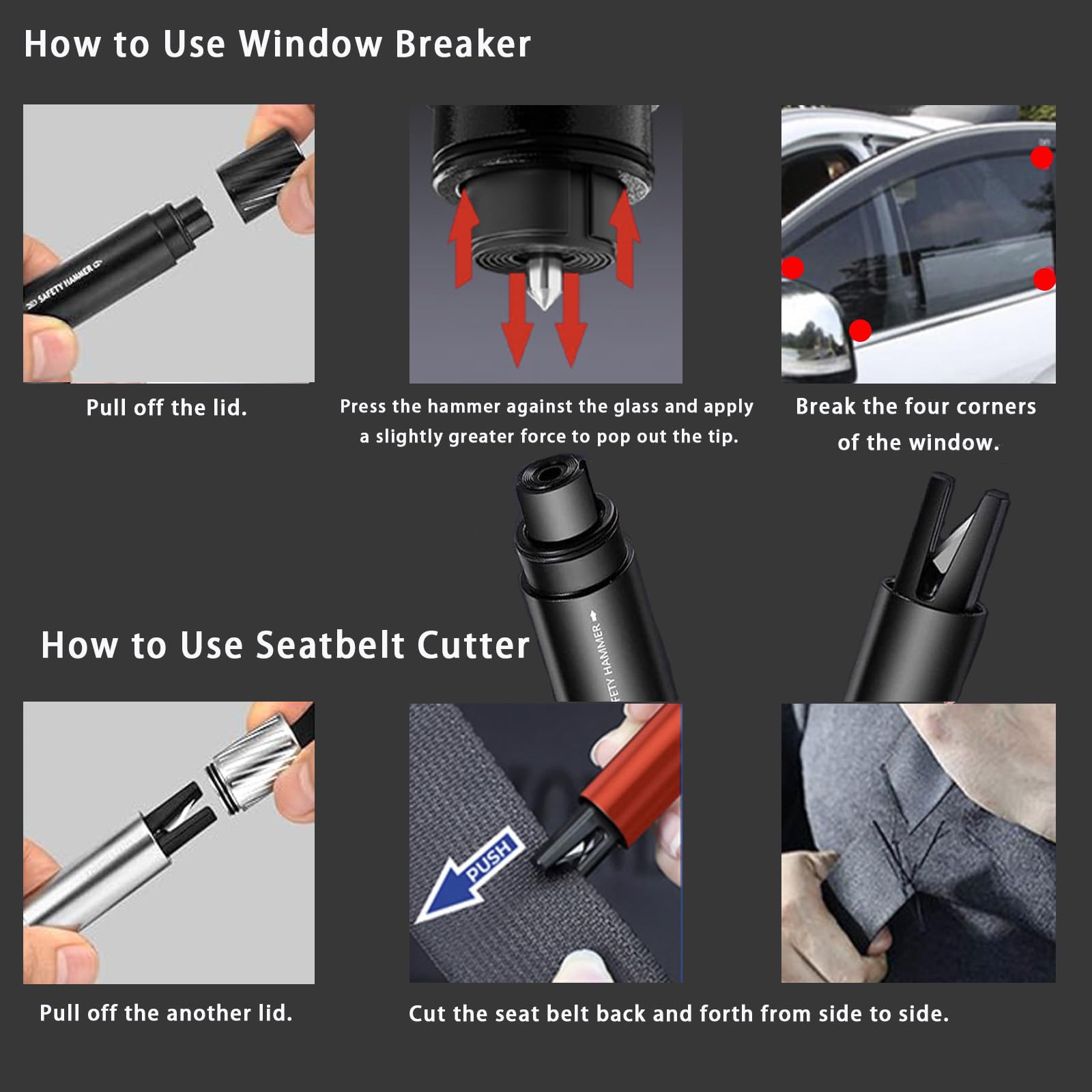 Safety Hammer - Window Breaker & Seatbelt Cutter -8