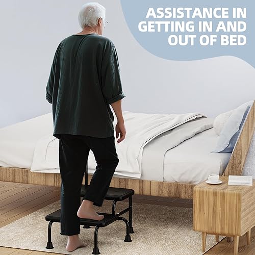 Miniatura 2 de Taburete de 2 escalones con asa para ancianos, escalones de cama resistentes para camas altas para adultos, taburetes de dos escalones para personas