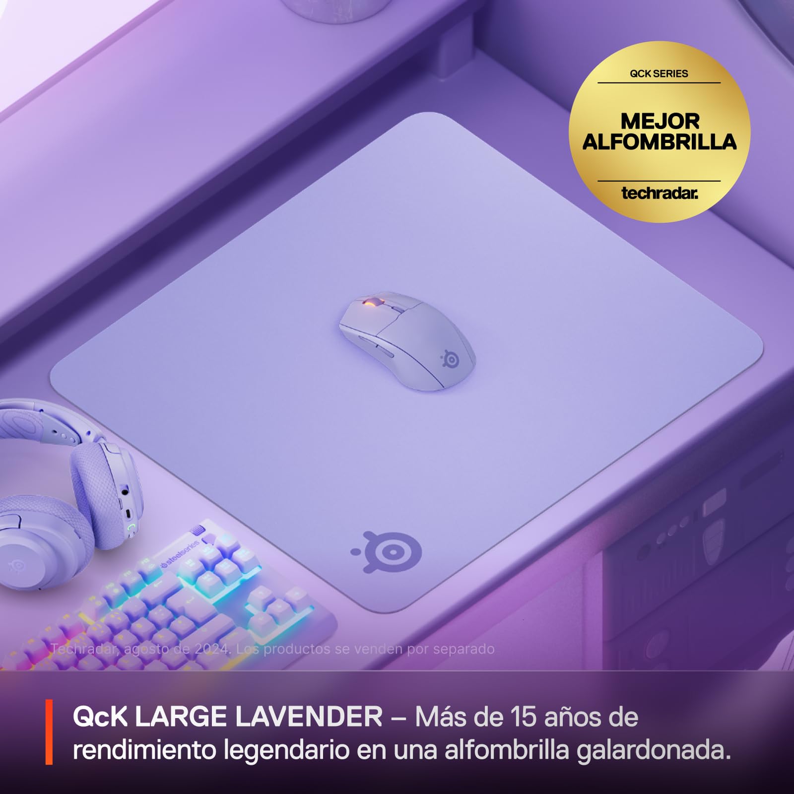SteelSeries QcK Alfombrilla Gaming Grande - Lavender - Base Antideslizante - Seguimiento y Estabilidad Top - Optimizada para sensores - 450 mm x 400 mm - FPS, MOBA, RTS, MMO