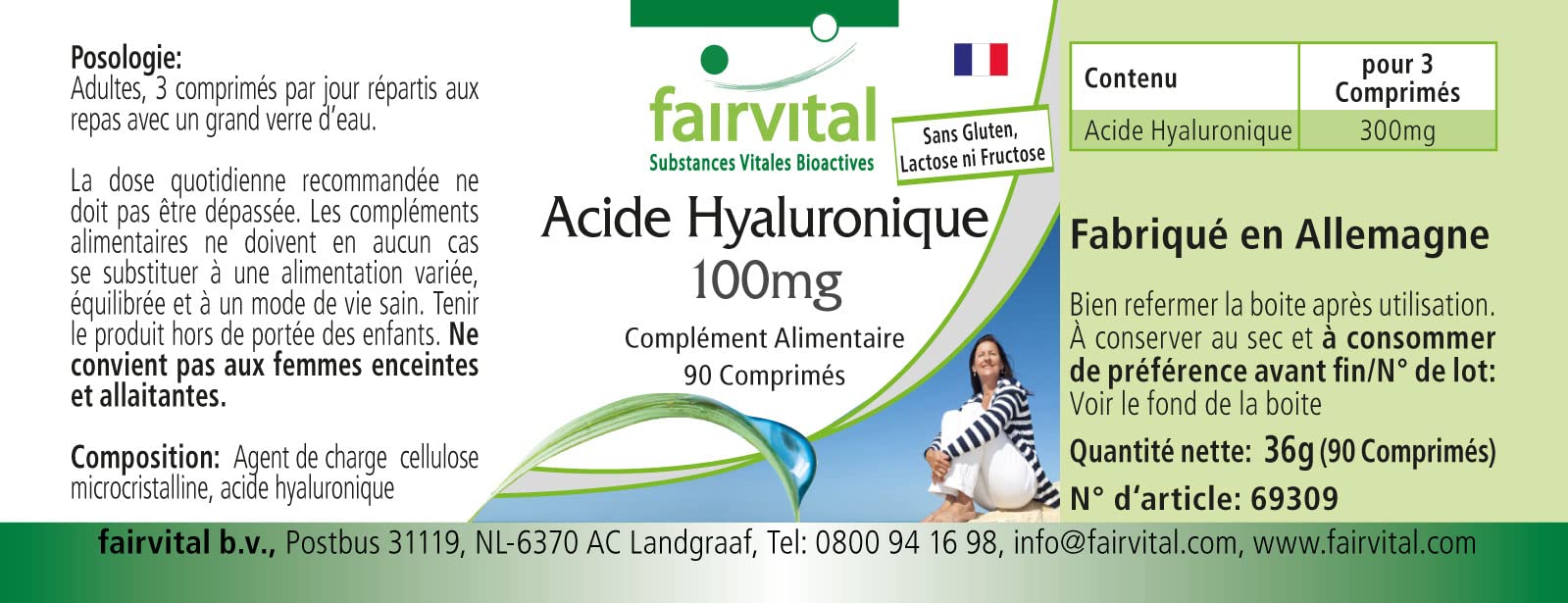fairvital Acido ialuronico 100 mg, 90 compresse, VEGANO