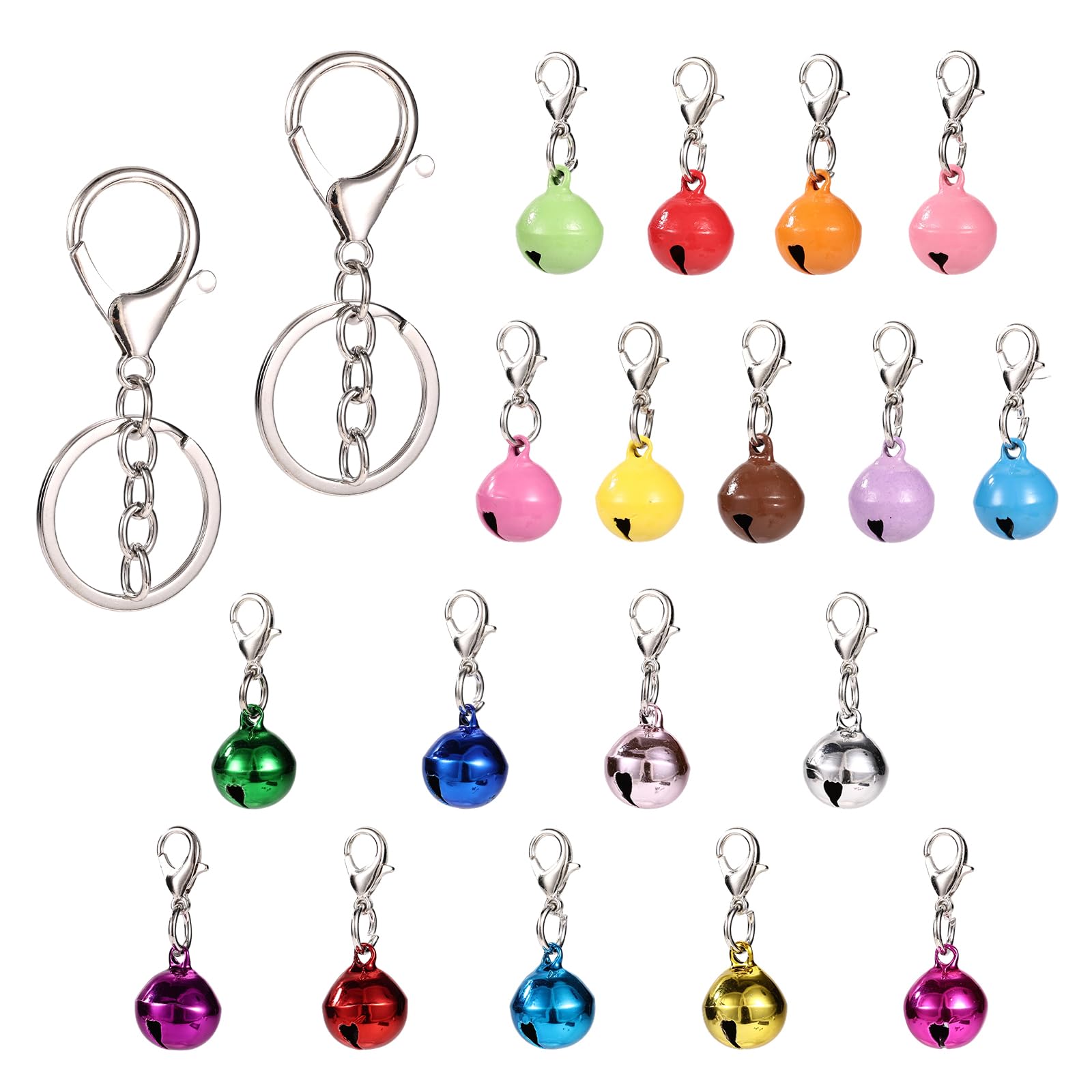 Sinbana 18pcs Pet Bells for Cat & Dog Collar, Small Jingle Bells for Puppy Kitten with 2pcs Keychains Pet Pendant Charm Safety Tracking Accessories