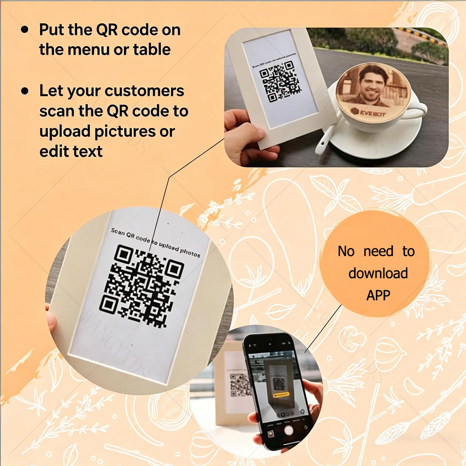 Coffee Printer Automatic 3D Latte Machine, One‑Touch DIY Food Print per Torte E caffè, QR Tavolo per Stampa Istantanea Dopo Scansione Ospiti. 3ColorsWhite