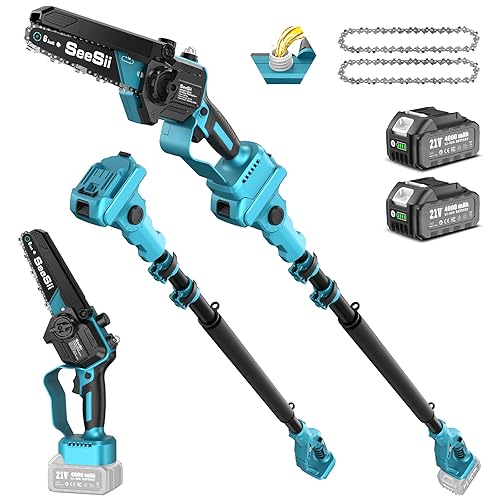 SEESII 2-en-1 Tronçonneuse Télescopique & Mini Tronçonneuse, Tondeuse Electrique Sans