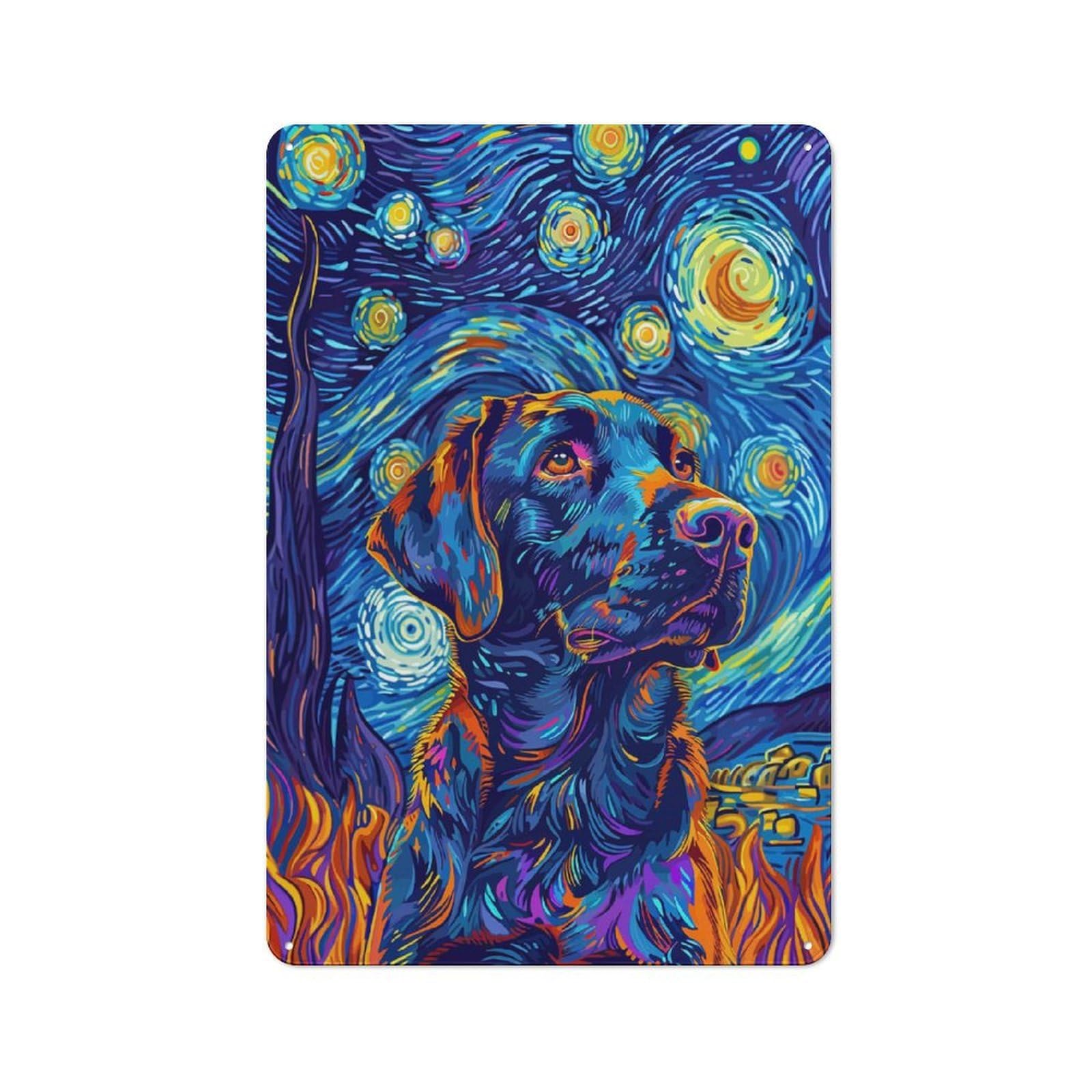 Junmoney Style-10 Metal Sign 30X20cm With Starry Night Labrador For Pub Or Café, Vintage Decor, For Metal Sign Collectors, For Garage And Workshop Walls