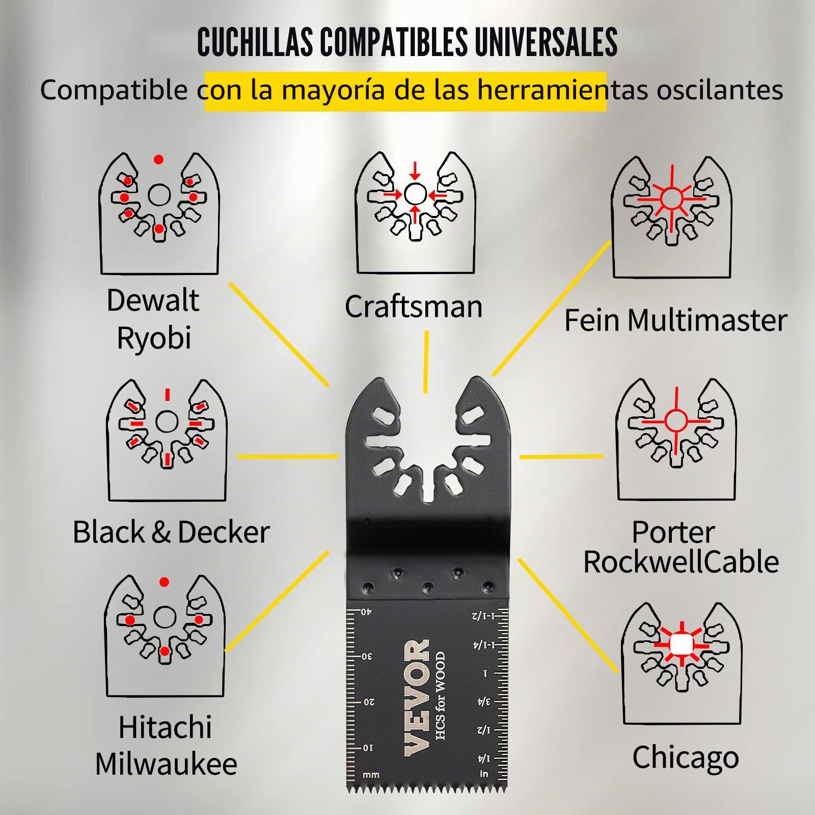 VEVOR Hojas de Sierra Multiherramienta Oscilante 100 Piezas Kit de Hojas de Sierra Oscilante 1-3/8 pulgadas Cuchillas de Herramientas Oscilantes Material de HCS para Madera Plástico
